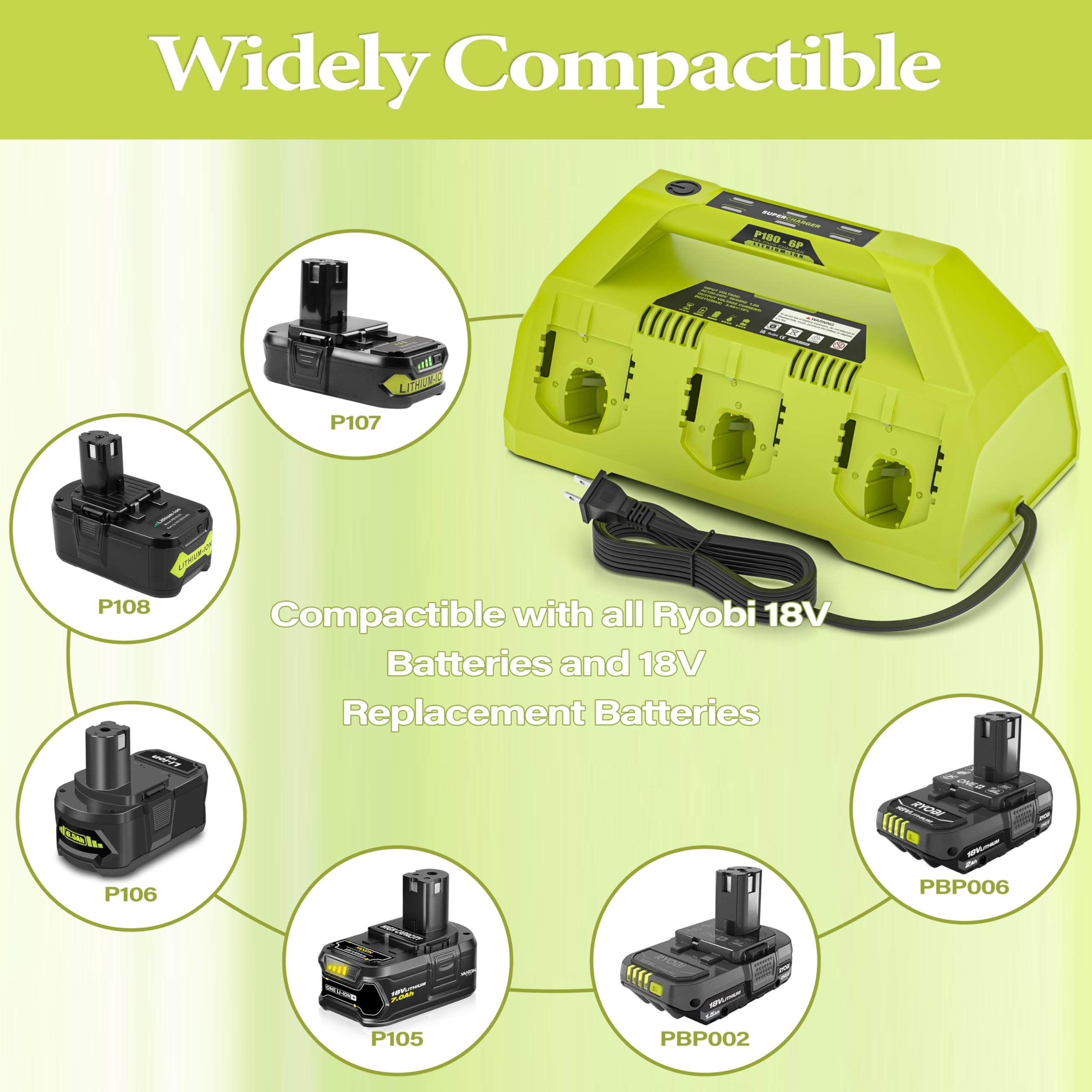 Dmmns P180 6 Ports Rapid Charger Replacement For Ryobi 18V One+ Supercharger P135 18V Six Pack Lithium Ion Charger,Compatible Wi