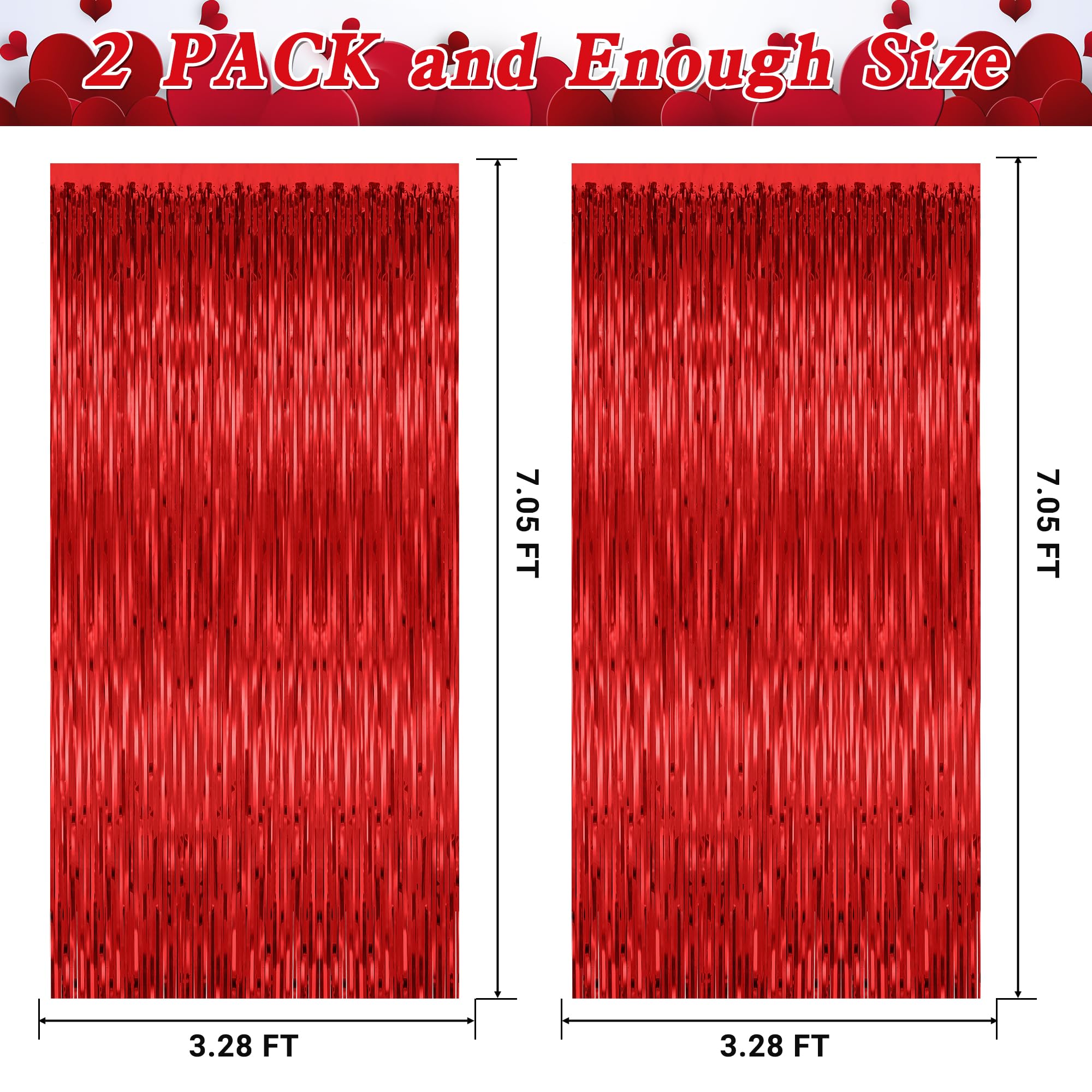 2 Pack Valentine'S Day Backdrop, 3.28 Ft X 7.05 Ft Red Fringe Curtains, Valentines Backdrop Foil Curtains Party Streamer Tinsel