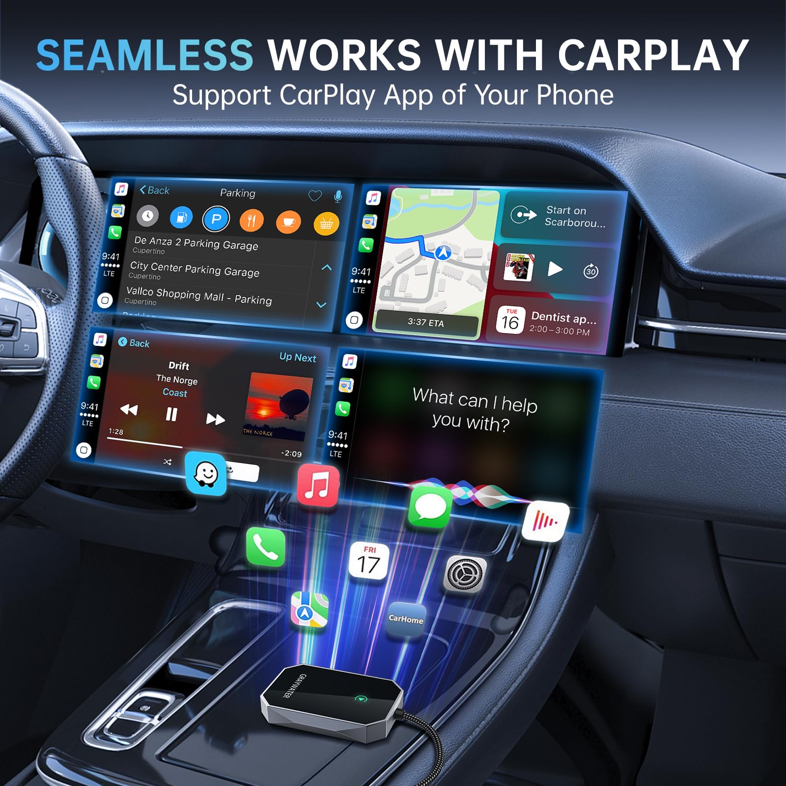 Graywater Wireless Carplay Adapter, Convert Oem Wired To Wireless Car Play Dongle Fit For Cars 2015+ & For Apple Iphone Ios 10+,