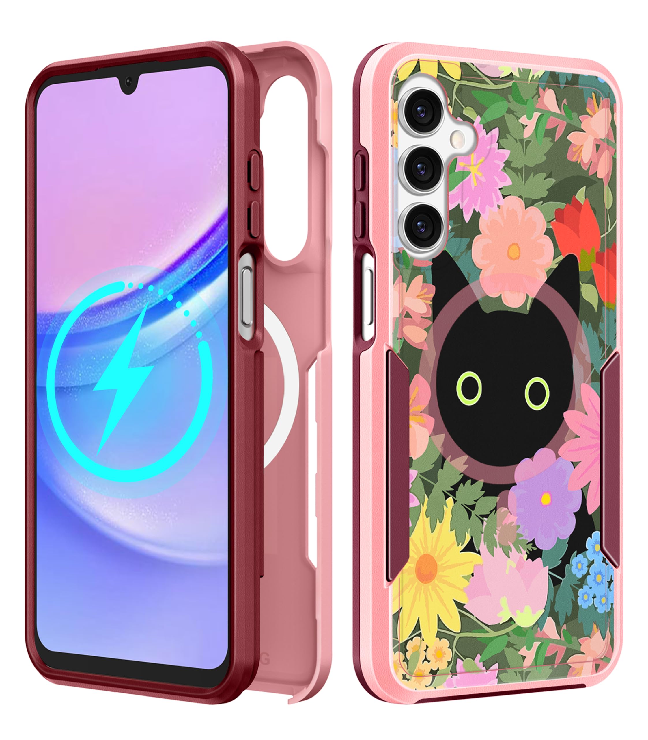 LISEVO for Samsung Galaxy A14 5G Phone Case - Compatible with MagSafe Women Girls Cute Magnetic Protective Cover Girly Cat Flowe