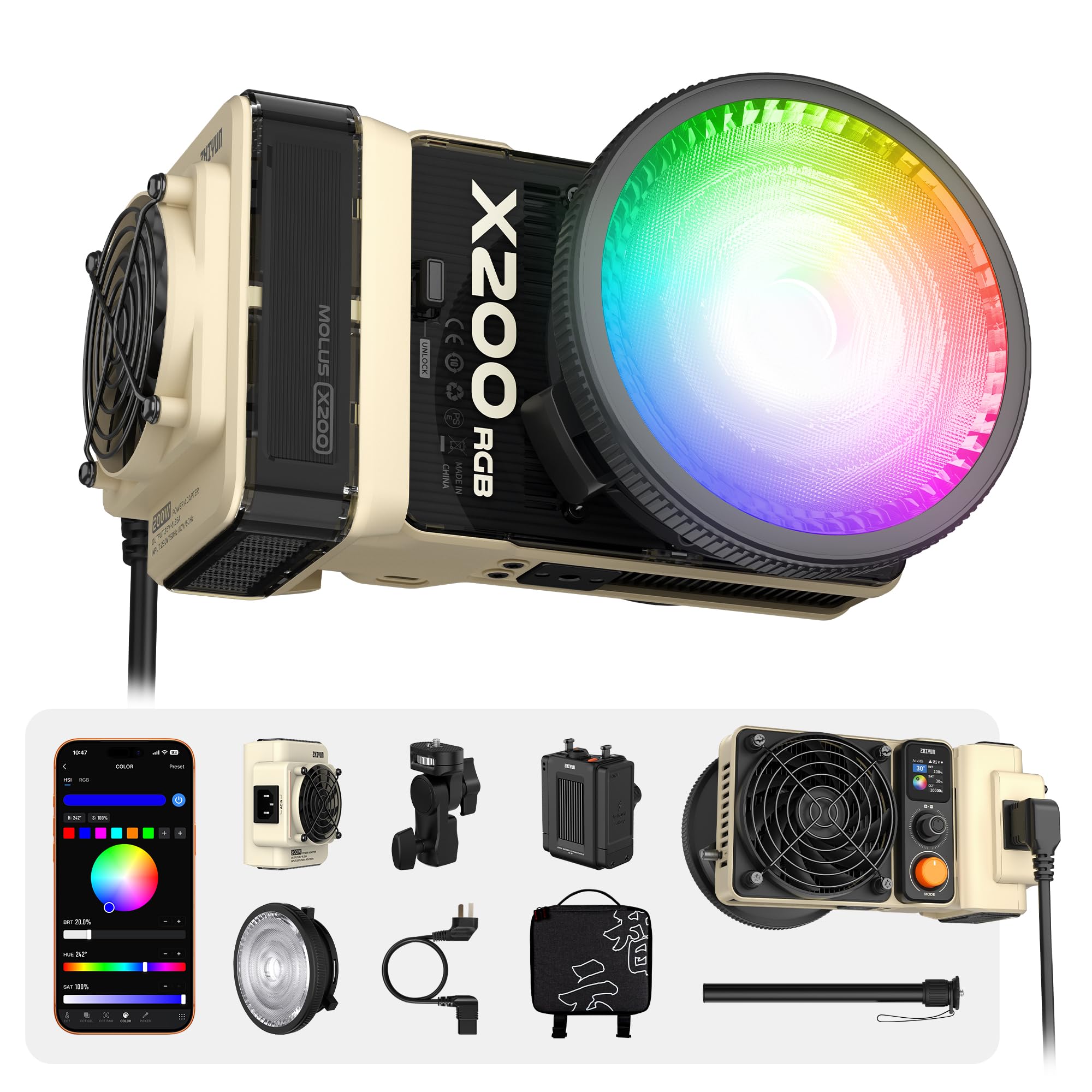 ZHIYUN MOLUS X200 RGB Combo 200W Video Light [Official] Handheld Professional Photography Lighting Portable Continuous Output Li