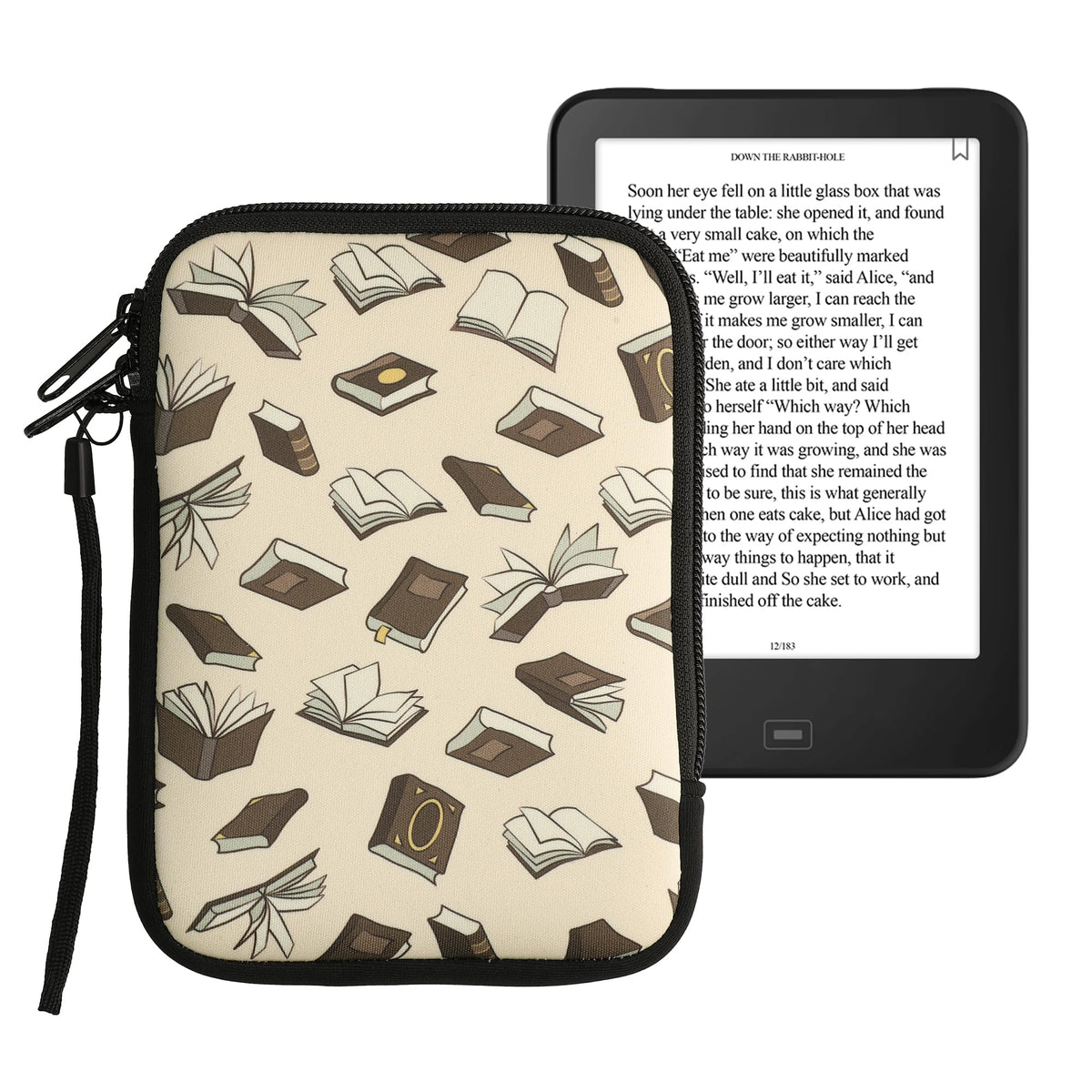 Kwmobile Neoprene E-Reader Pouch Size 6'' Ereader - Universal Ebook Sleeve Case With Zipper, Wrist Strap - Beige/Brown/Gold