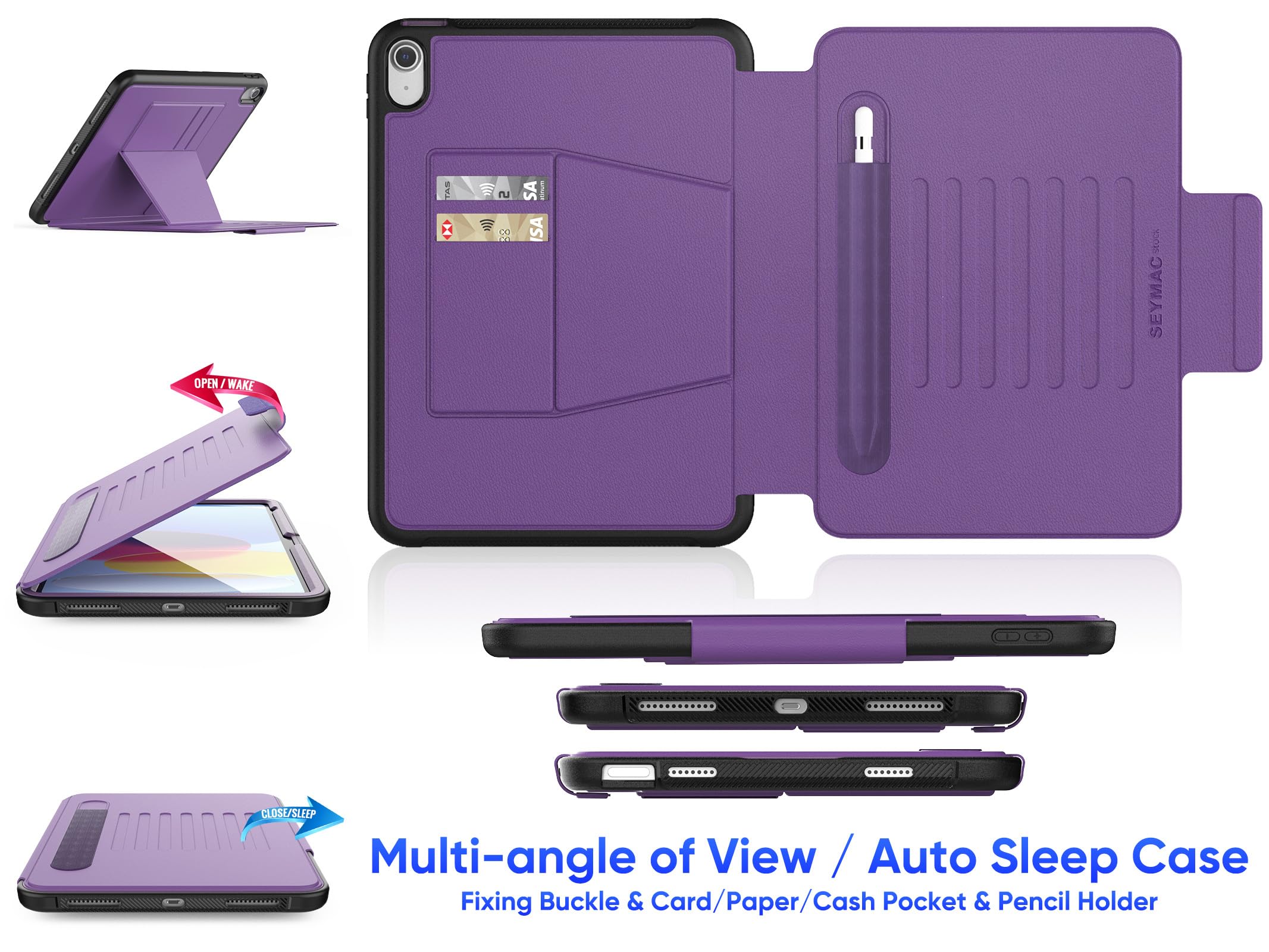 Seymac Stock Case For Ipad 10Th Generation 10.9'', Strong Magnetic Auto Sleep Shockproof Case With Absorbing Multi Angles Stand,