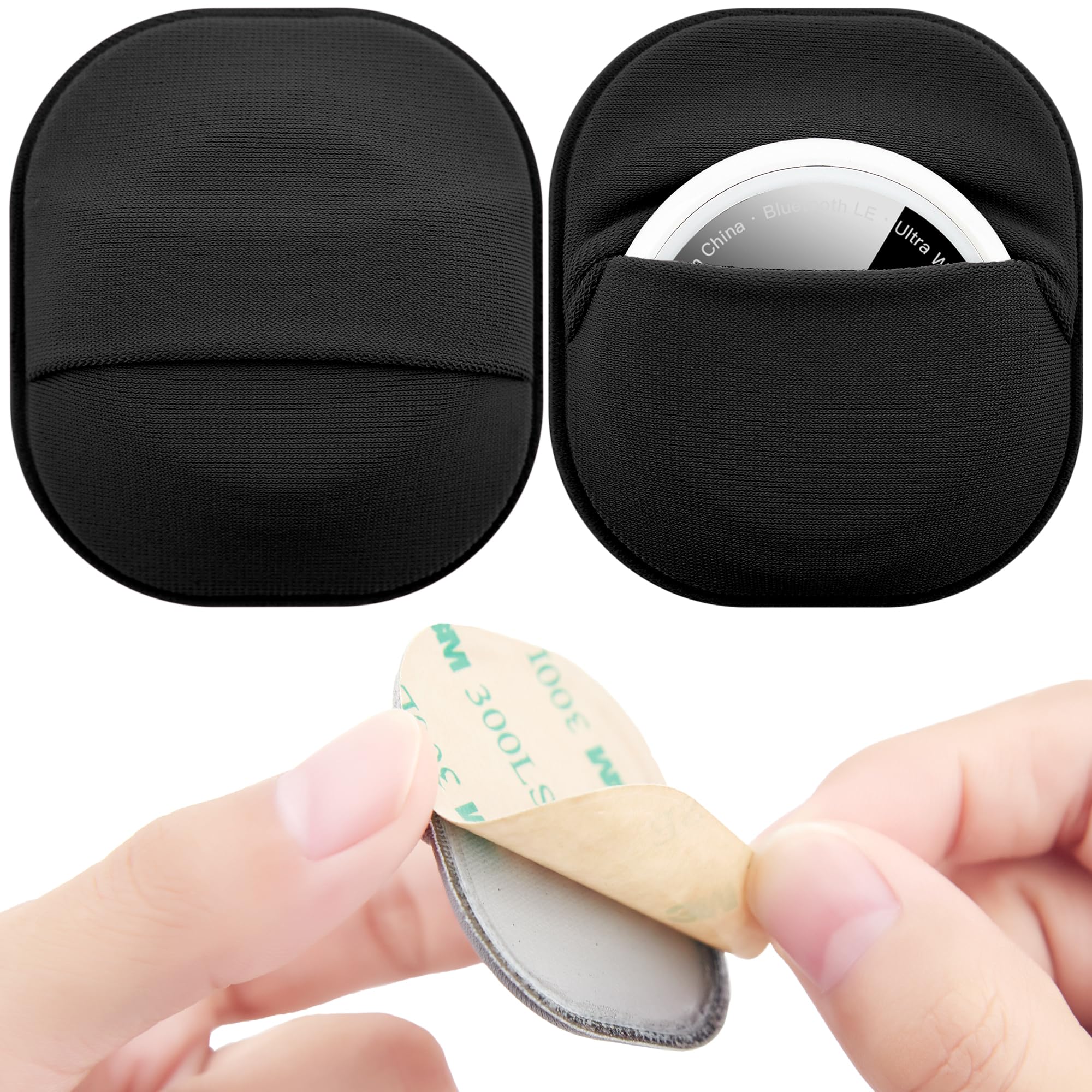 2 Pack for Airtag & Moto Tag Sticker Adhesive Mount, Case for Apple AirTags 1st & 2nd Generation Fabric Holder with 3M Adhesive 