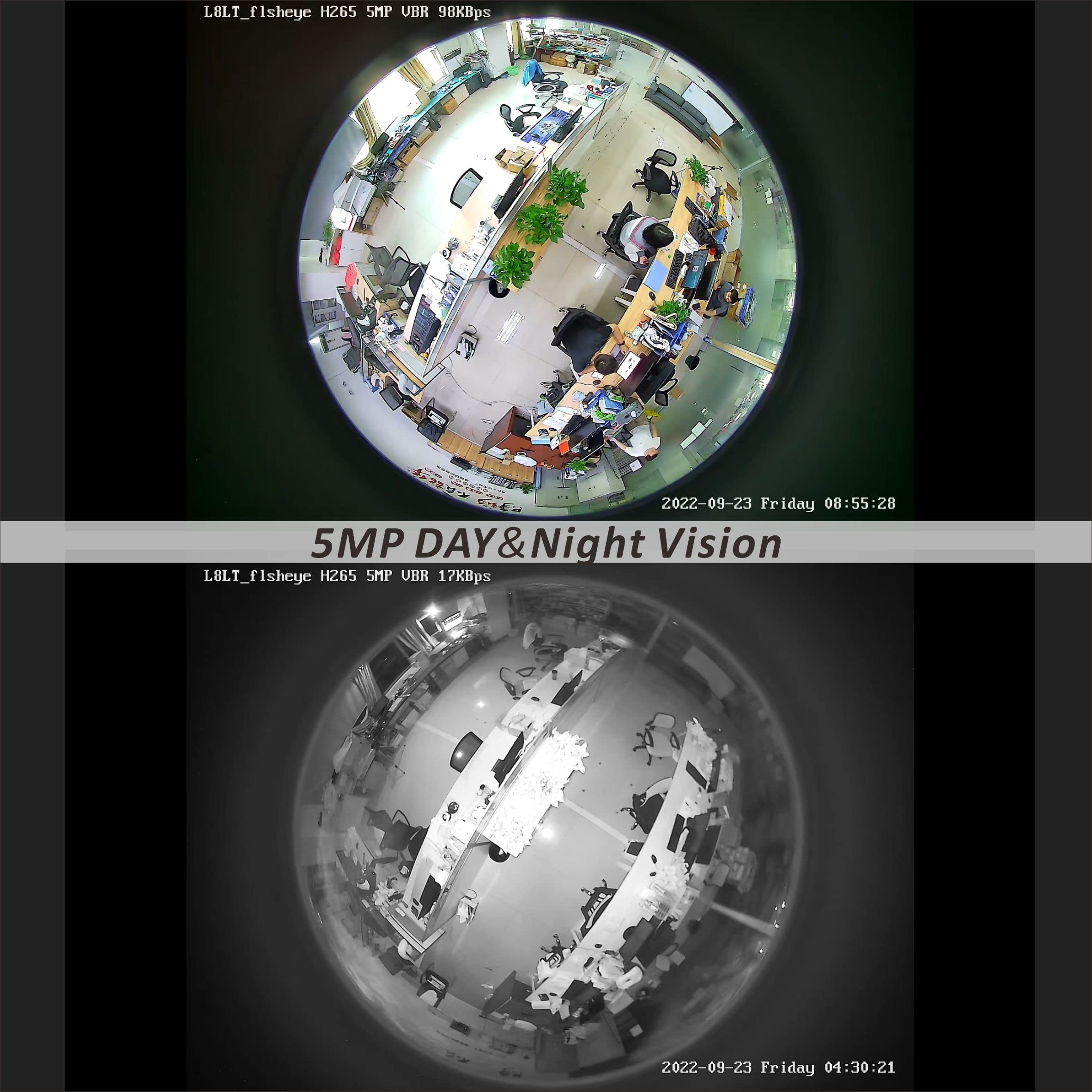 Inwerang 5Mp Poe Ip Fisheye Camera, One Way Talk, 1.44Mm Lens 360 Viewing Angle, 48Ft Infrared Night Vision, Motion Detection, W