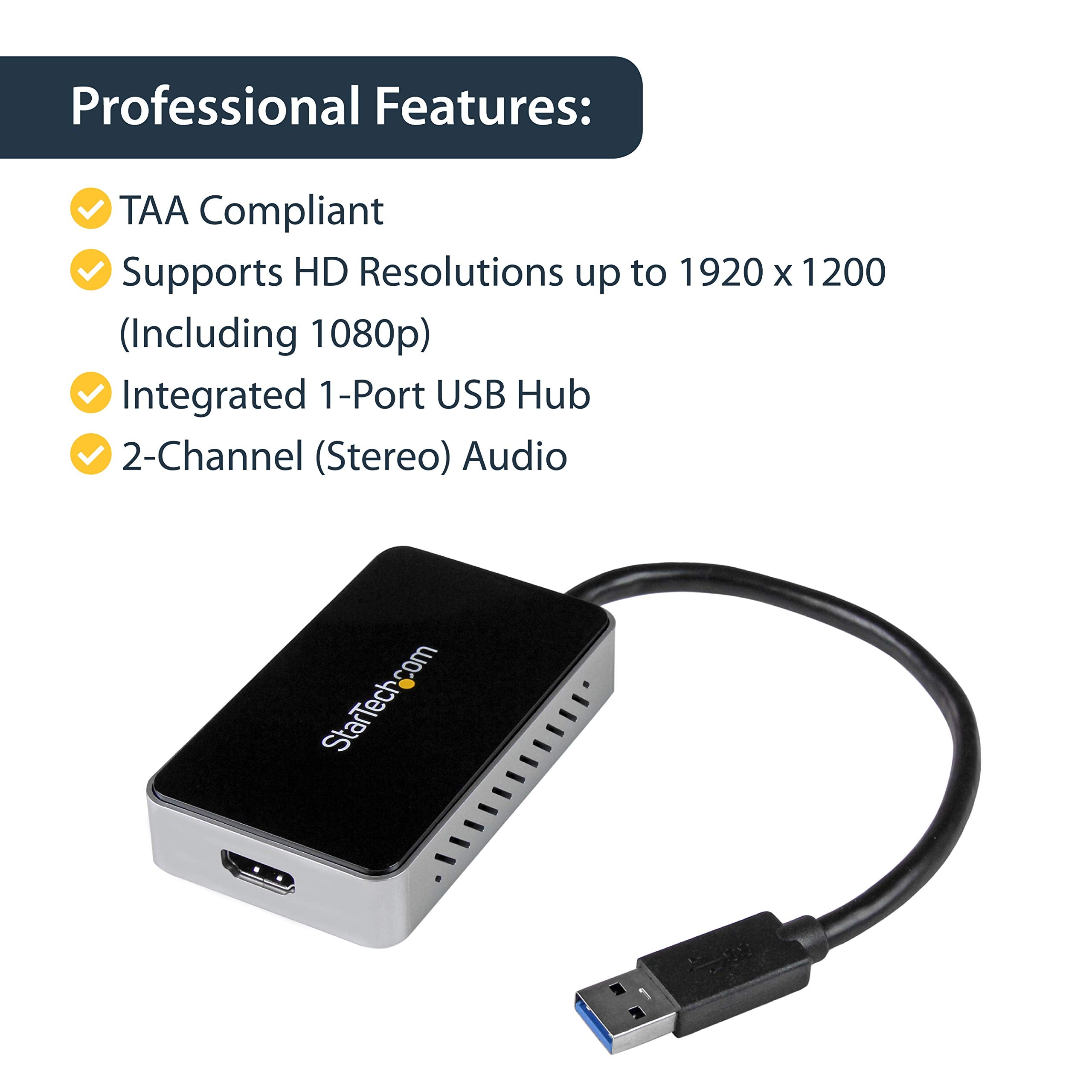 Startech.Com Usb 3.0 To Hdmi & Dvi Adapter With 1X Usb Port   External Video & Graphics Card Adapter   Dual Monitor Hub   Suppor