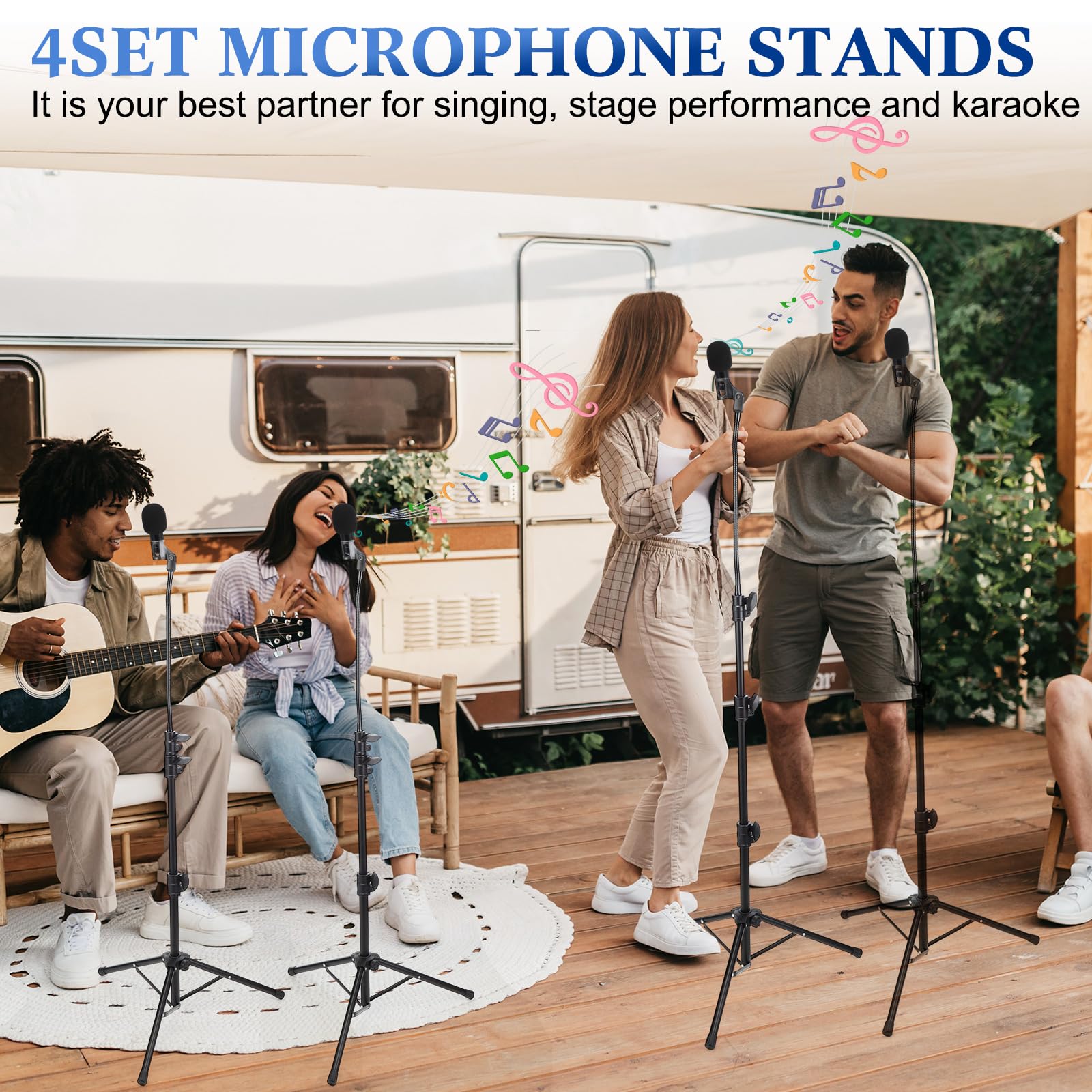 Relaxweex 4 Pcs Tripod Microphone Stand Boom Arm Floor Mic Stand Microphone Holder Adjustable Height 24-67 Inch With 4 Carrying