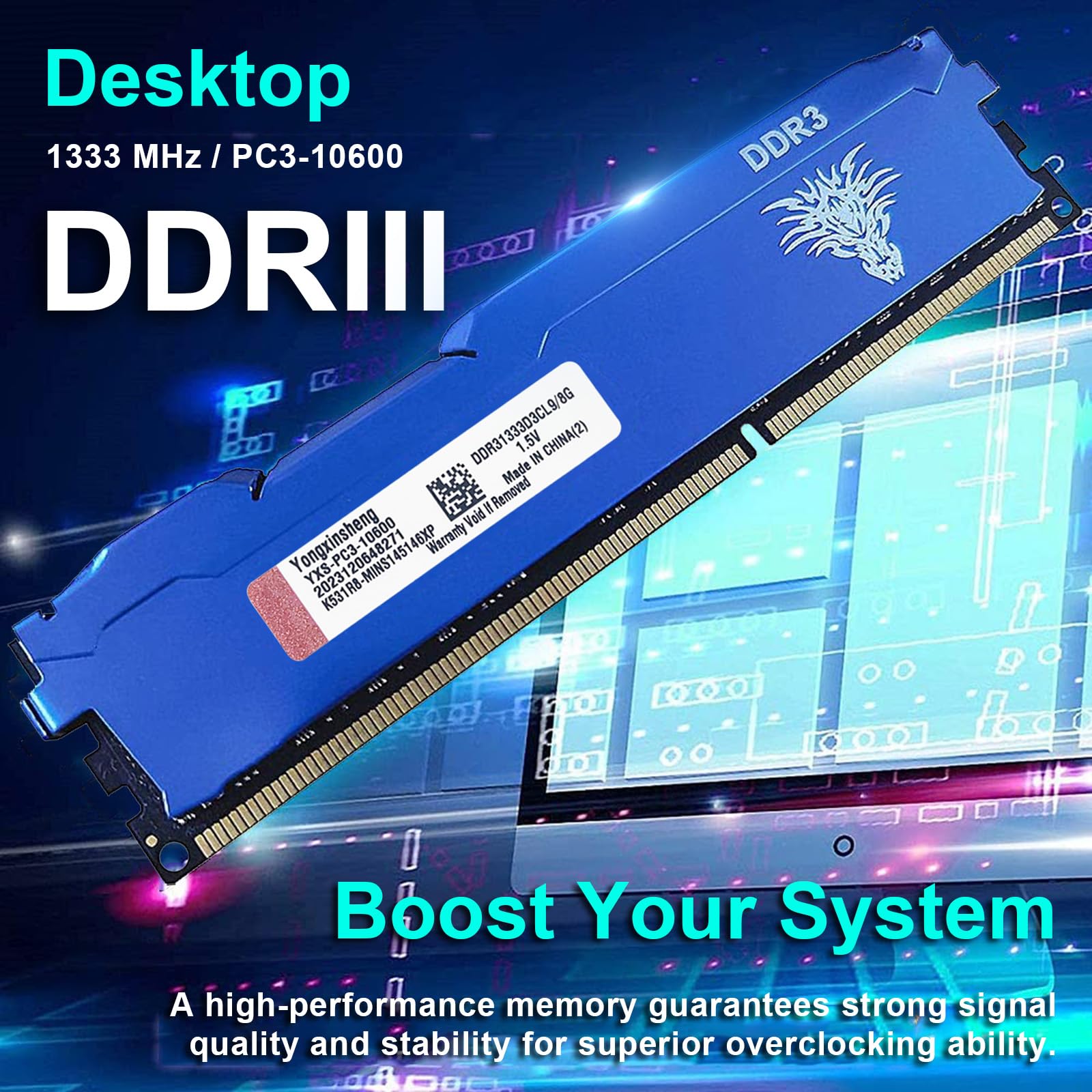 Yongxinsheng Ddr3 16Gb Kit (8Gbx2) Desktop Ram 1333Mhz Pc3 10600 Udimm Non Ecc Unbuffered 1.5V 2Rx8 Dual Rank 240 Pin Cl9 Pc Com