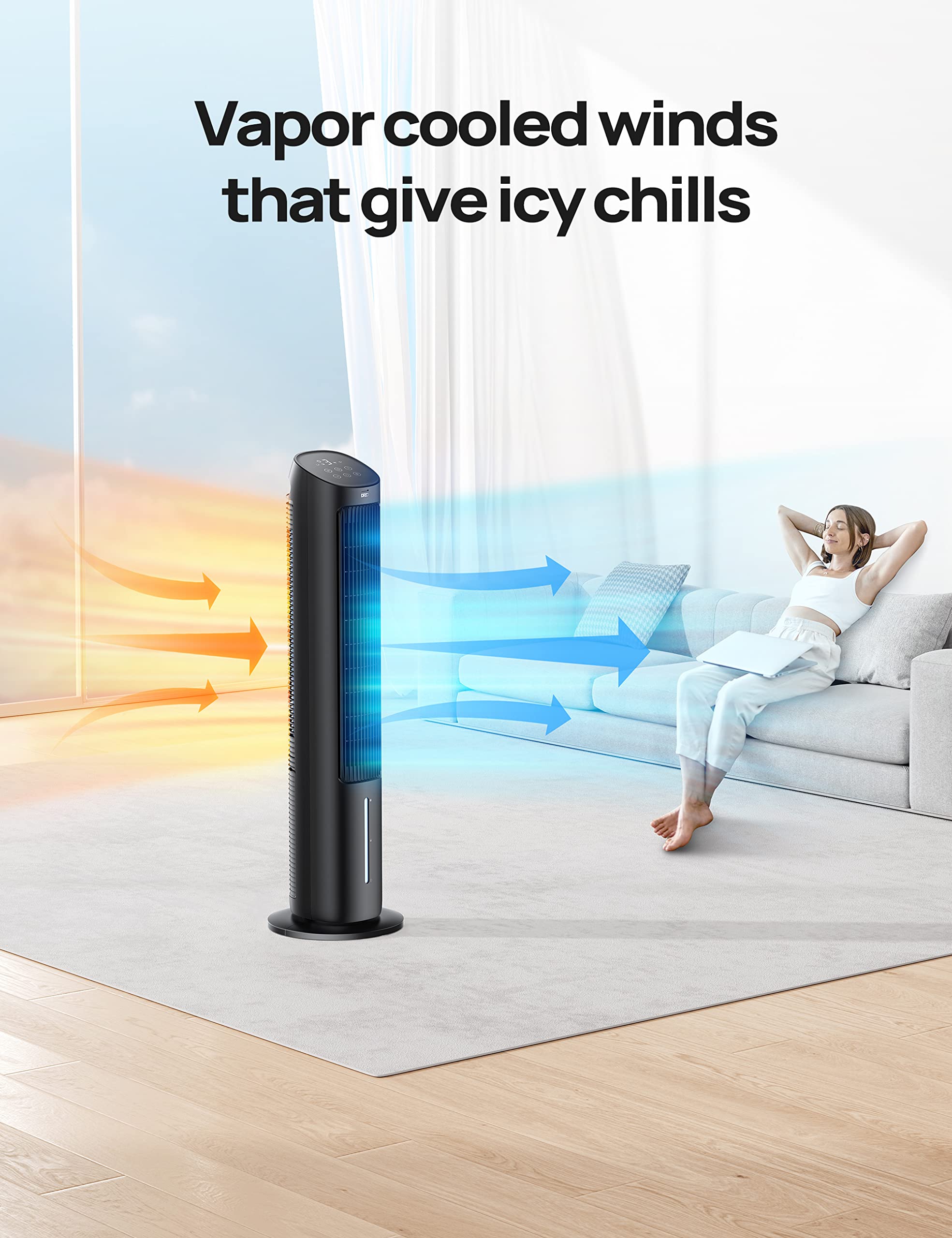 Dreo Evaporative Air Cooler, 40'' Tower Fans That Blow Cold Air, 2023 Upgrade Cooling Fan With 80 Oscillating, Ice Packs, Remote