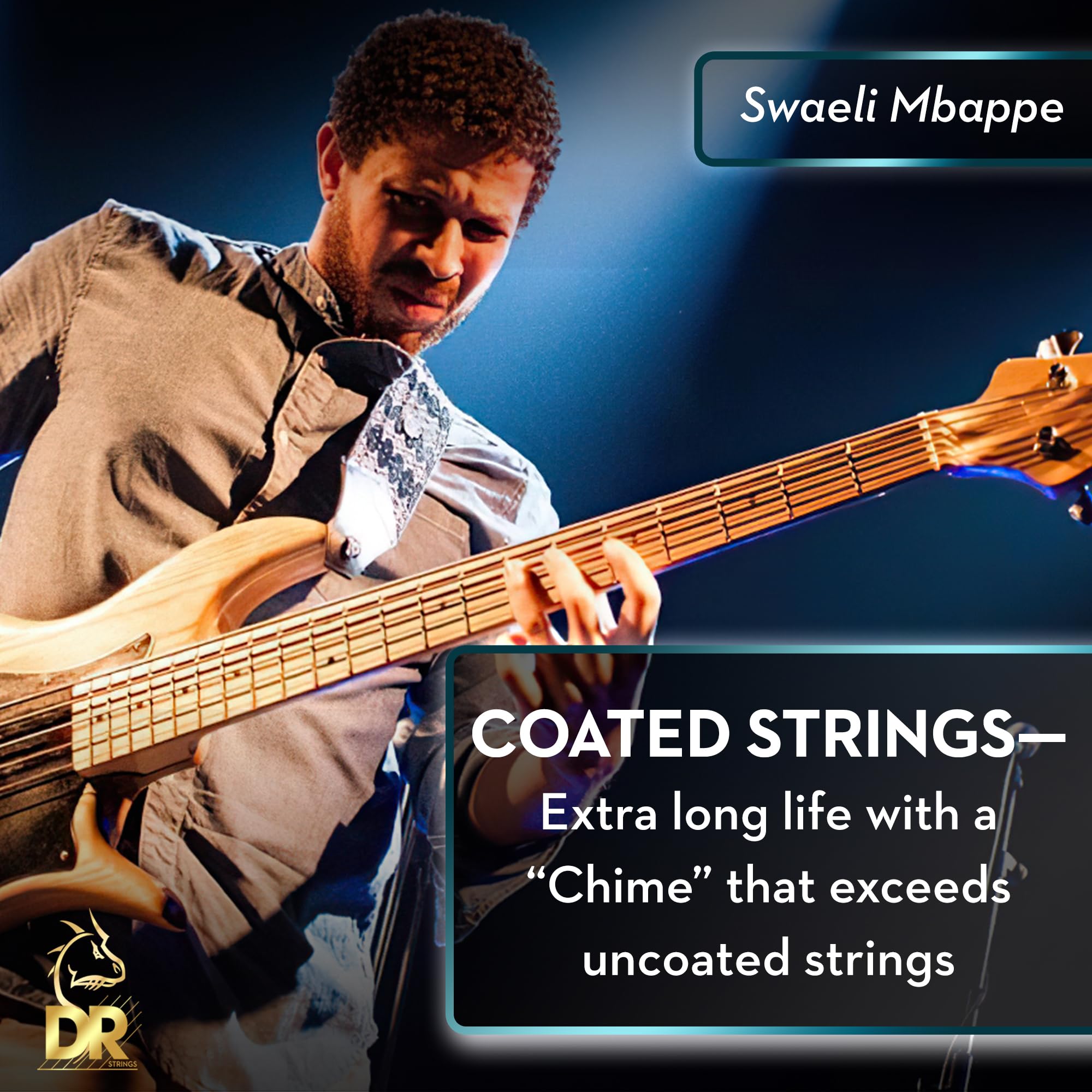 Dr Strings Dragon Skin+ - Coated Stainless Steel Bass Strings - Dbs6-30 - Superior Sound With Comfortable Feel & Long Life: 6 St