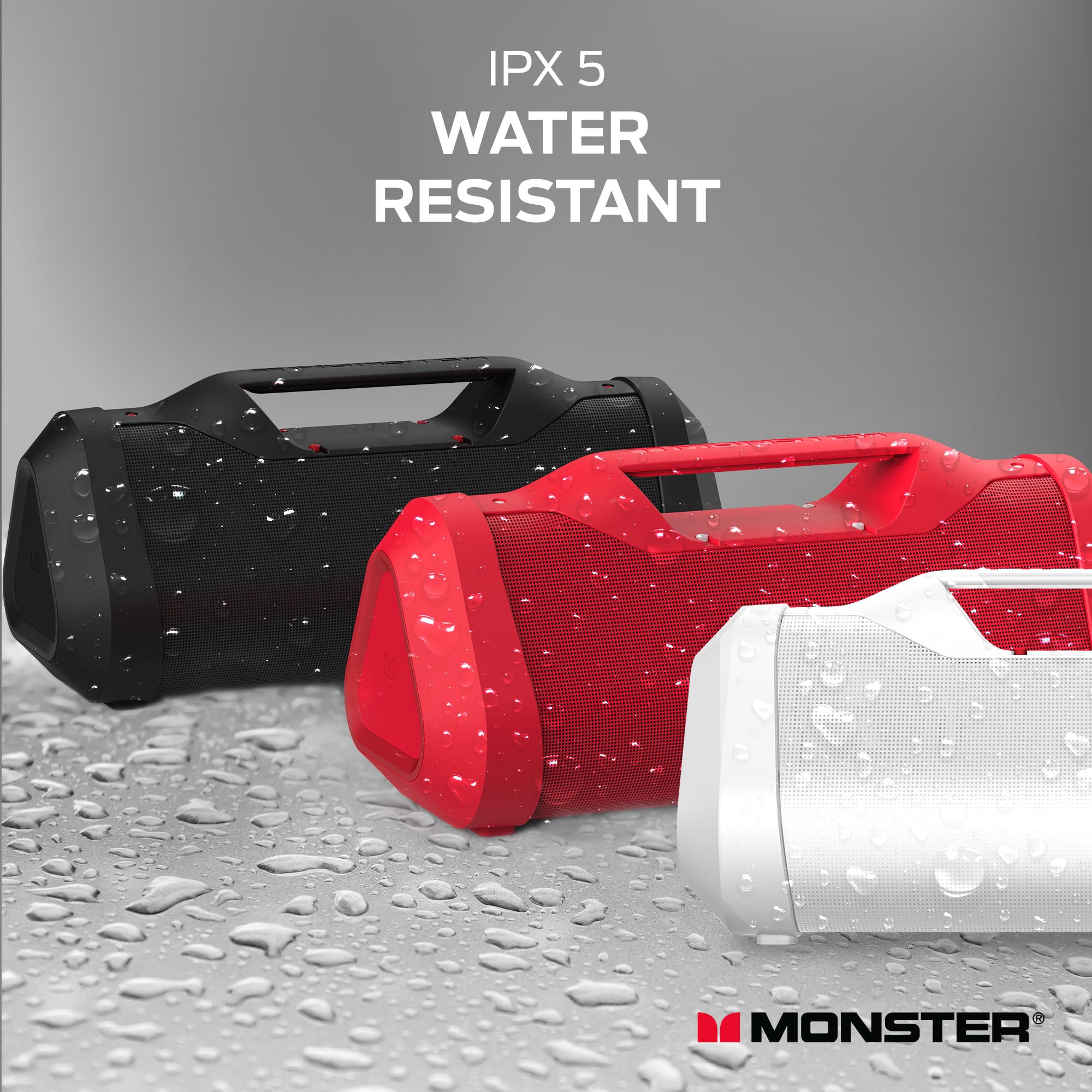 Monster Blaster 3.0 Portable Speaker - 120W Wireless Bluetooth, IPX5 Waterproof, Red, USB Charge Out & Aux Input