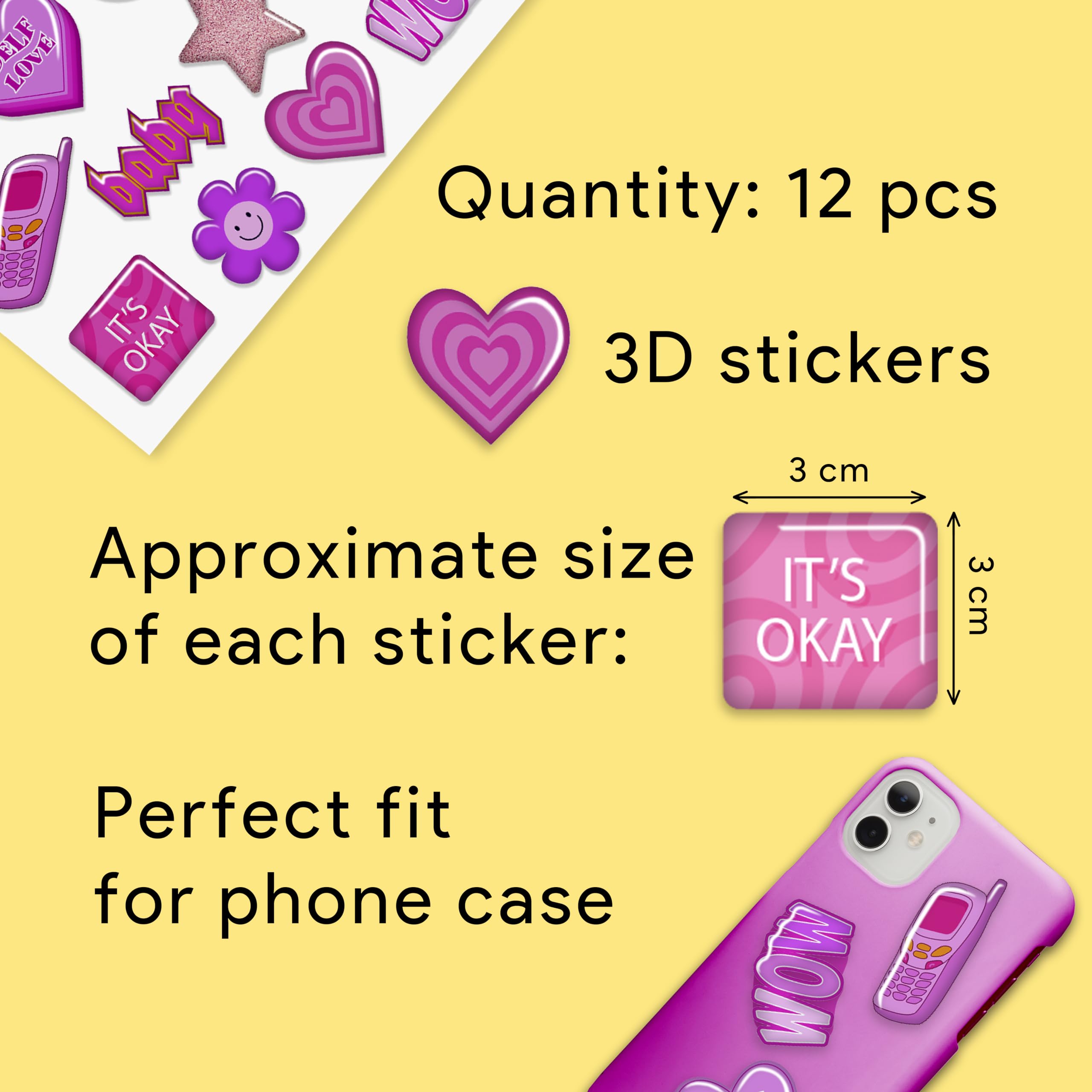 Y2K 3D Stickers For Phone Case Aesthetic   Puffy Cell Phone Stickers For Back Of Phone   3D Puffy Stickers For Adults, Girl Smal