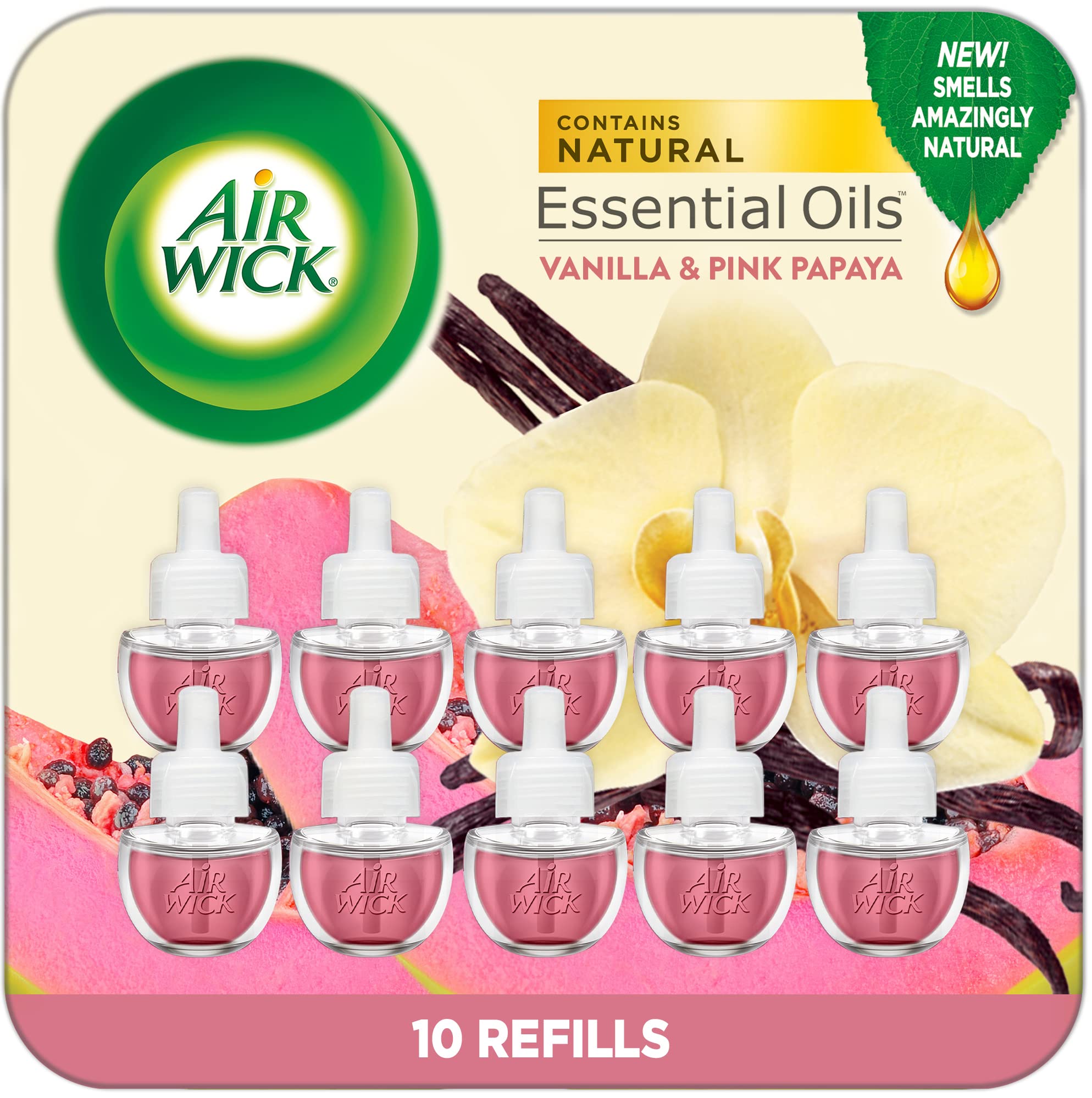 Air Wick Plug In Scented Oil Refill, 10Ct, Vanilla And Pink Papaya, Air Freshener, Essential Oils