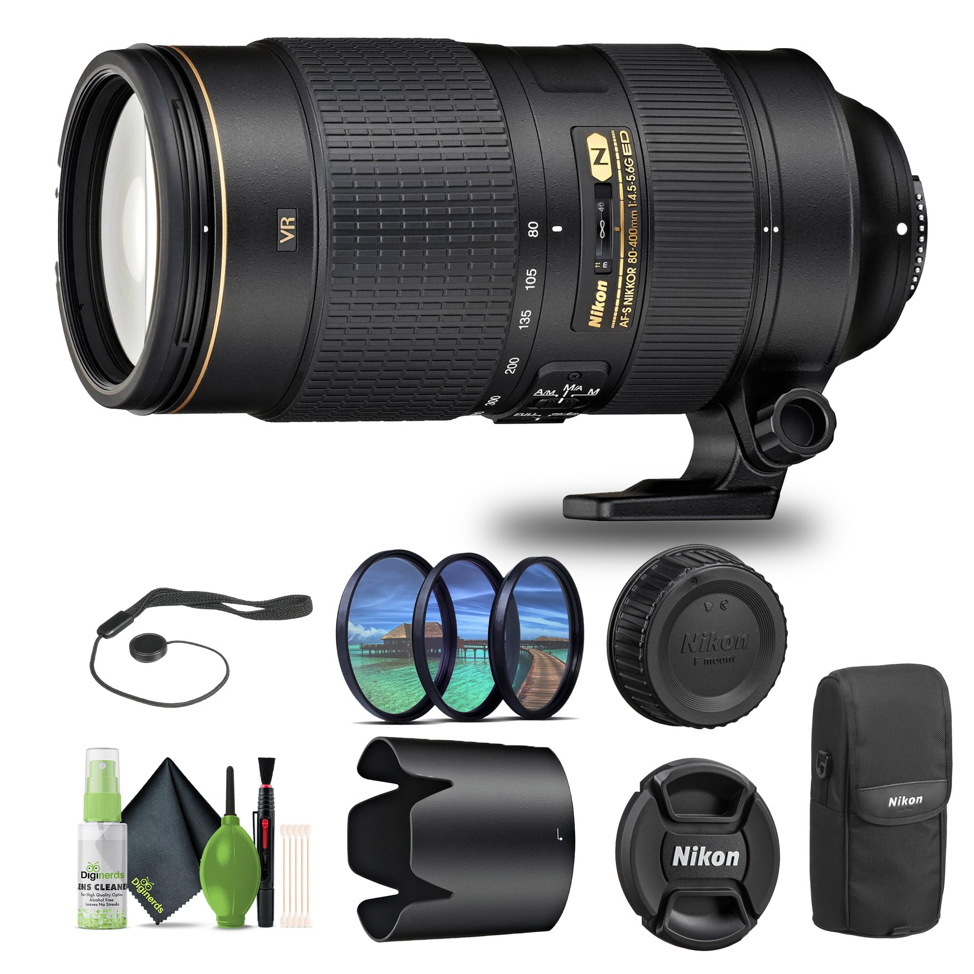 Nikon - AF-S NIKKOR 80-400mm f/4.5-5.6G ED VR Telephoto Zoom Lens (2008) + Filter Kit + Cap Keeper + Cleaning Kit