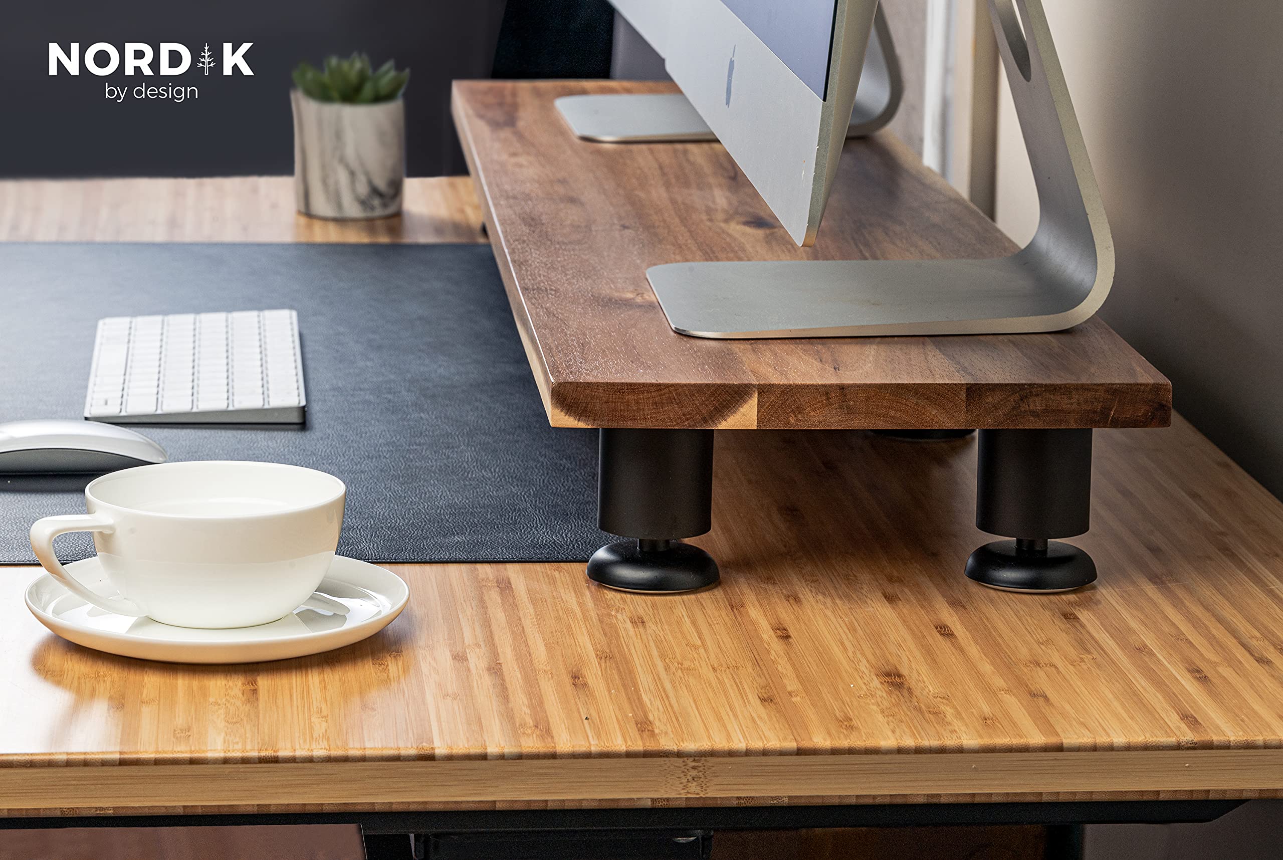 Nordik Large Dual Monitor Riser For 2   Premium Handmade Hardwood Acacia Computer   Laptop Tv Stand With Storage For Desk Access