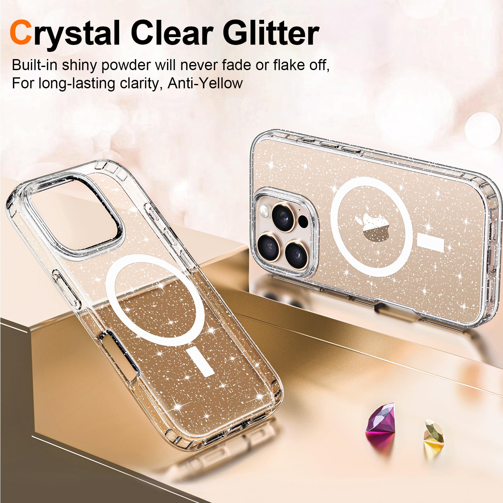 Hython Case For Iphone 16 Pro Max Case Glitter, Clear Glitter Sparkly Shiny Bling Sparkle Cute Cover, Anti Scratch Soft Tpu Slim