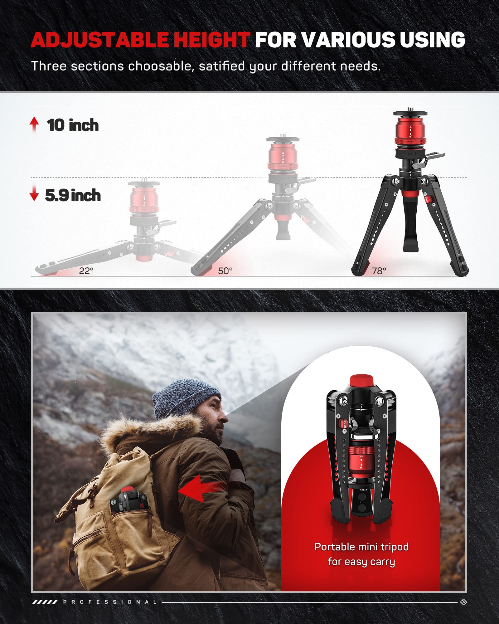 Ifootage Mini Tripod For Camera, Professional Tabletop Tripod With Pedal For Photography, Small Tripod Max Load Up To 17.64 Lbs,