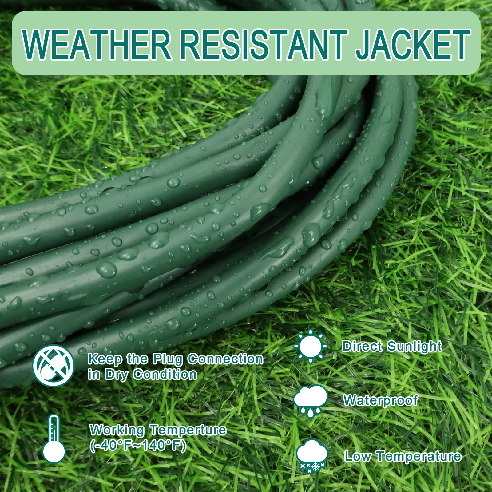 Greenprosper 75 Ft Indoor Outdoor Green Extension Cord, 16 Gauge Waterproof Electrical Power Cable, 16/3 Sjtw 3 Prong Grounded P