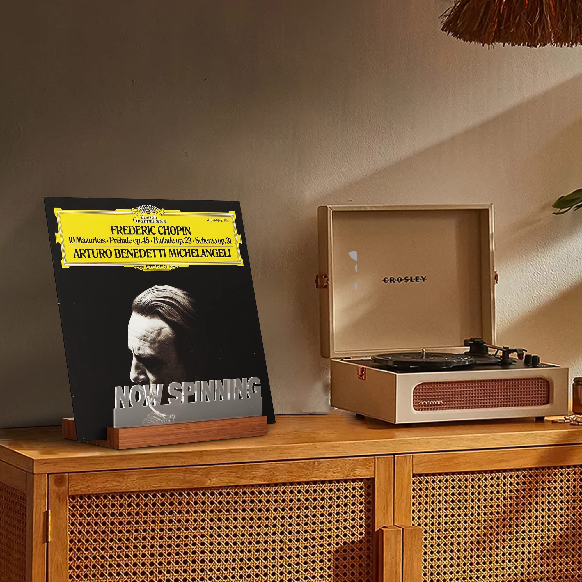 Ammonite Light Up Now Spinning Vinyl Record Stand, Now Playing Record Stand, Wooden Acrylic Holder For Vinyl Album Display And S