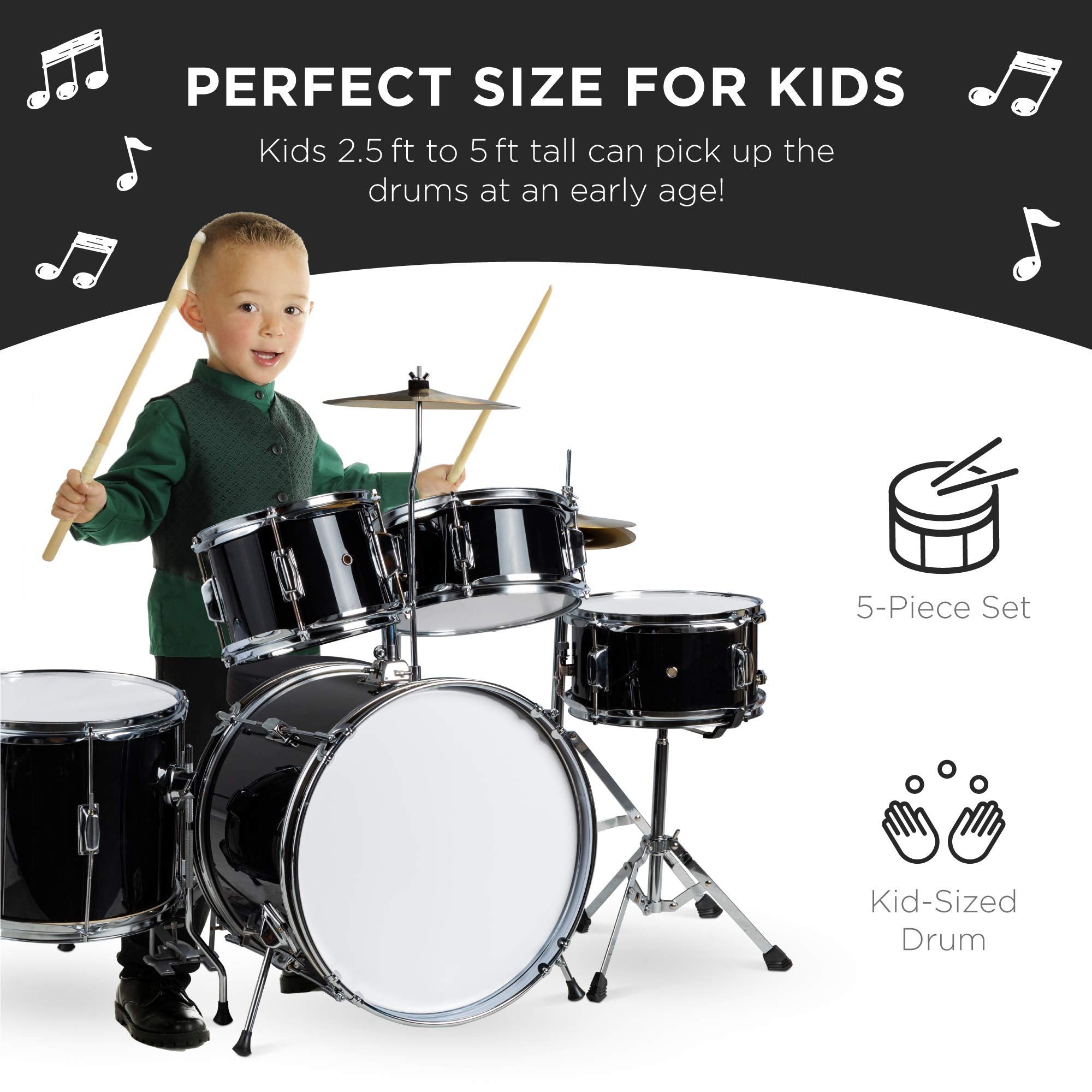 Best Choice Products Kids 5-Piece Beginner Drum Set Junior Kit, Starter Percussion W/Cymbals, Pedal, Drumsticks, Stool, Toms, Sn