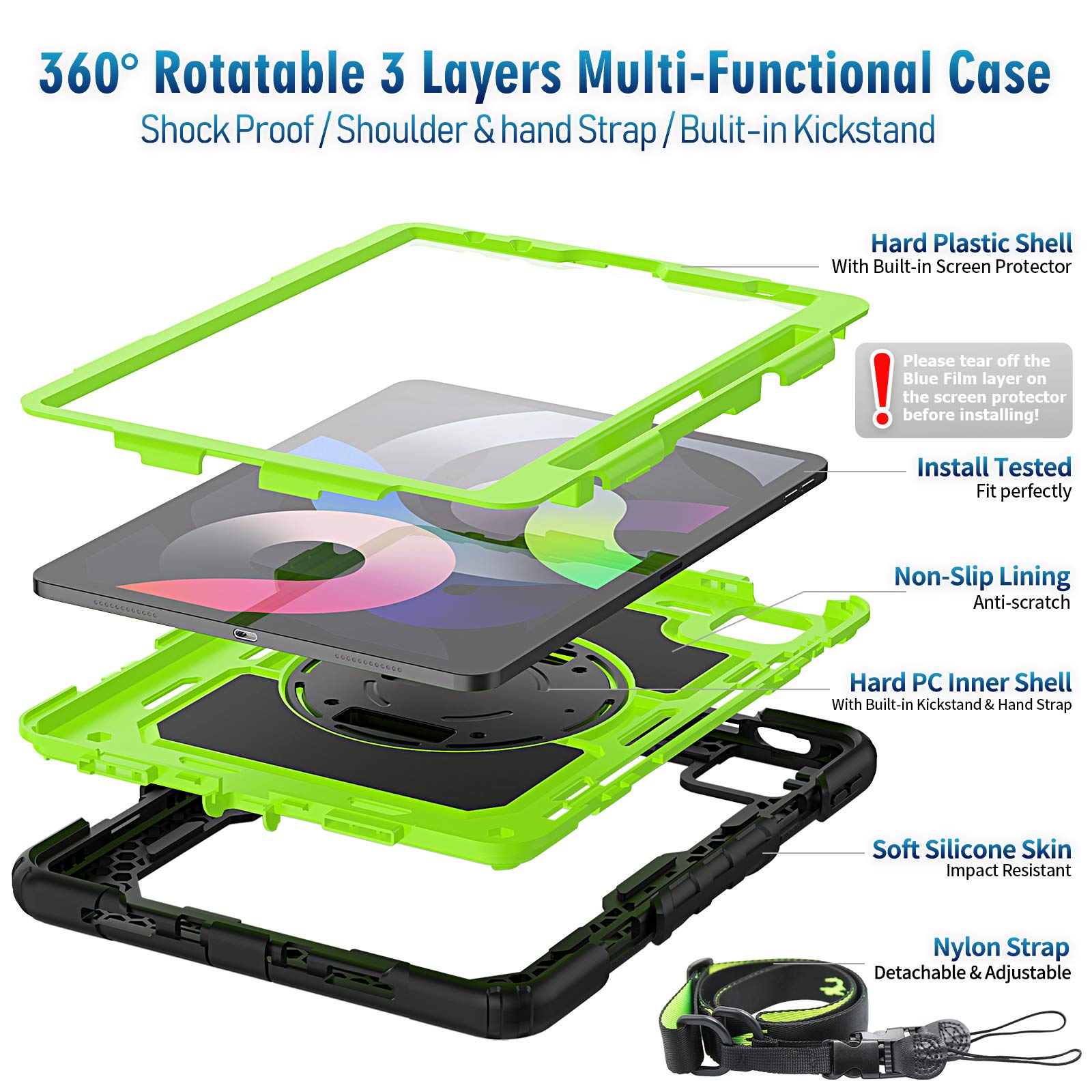 Timecity Case For Ipad Air 4 10.9 Inch 2020, For Ipad Air 5Th Generation Case 2022, With Screen Protector/Swivel Kickstand/Hand