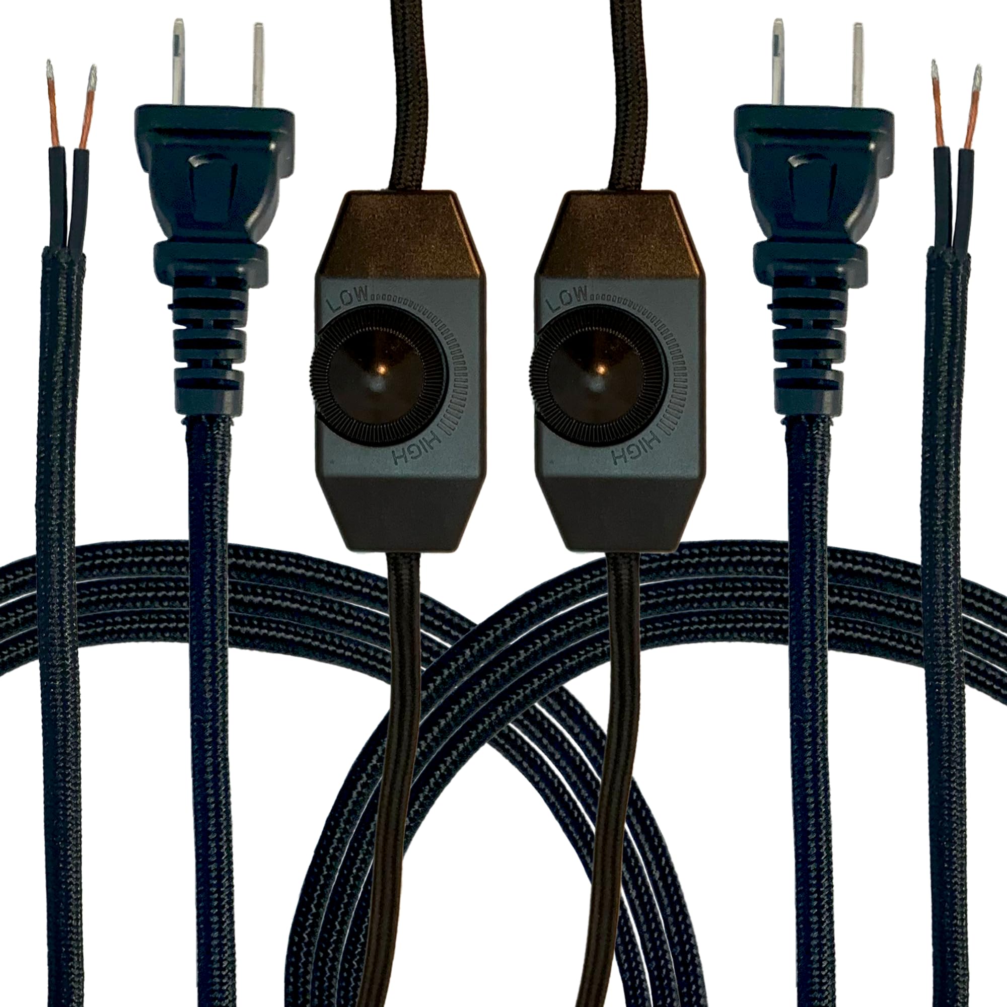 Royal Designs, Inc Co 5001D Blk 8 2 Royal Designs Lamp Cord Molded Plug With Rotary Dimmer Switch, Stripped Ends Ready For Wirin