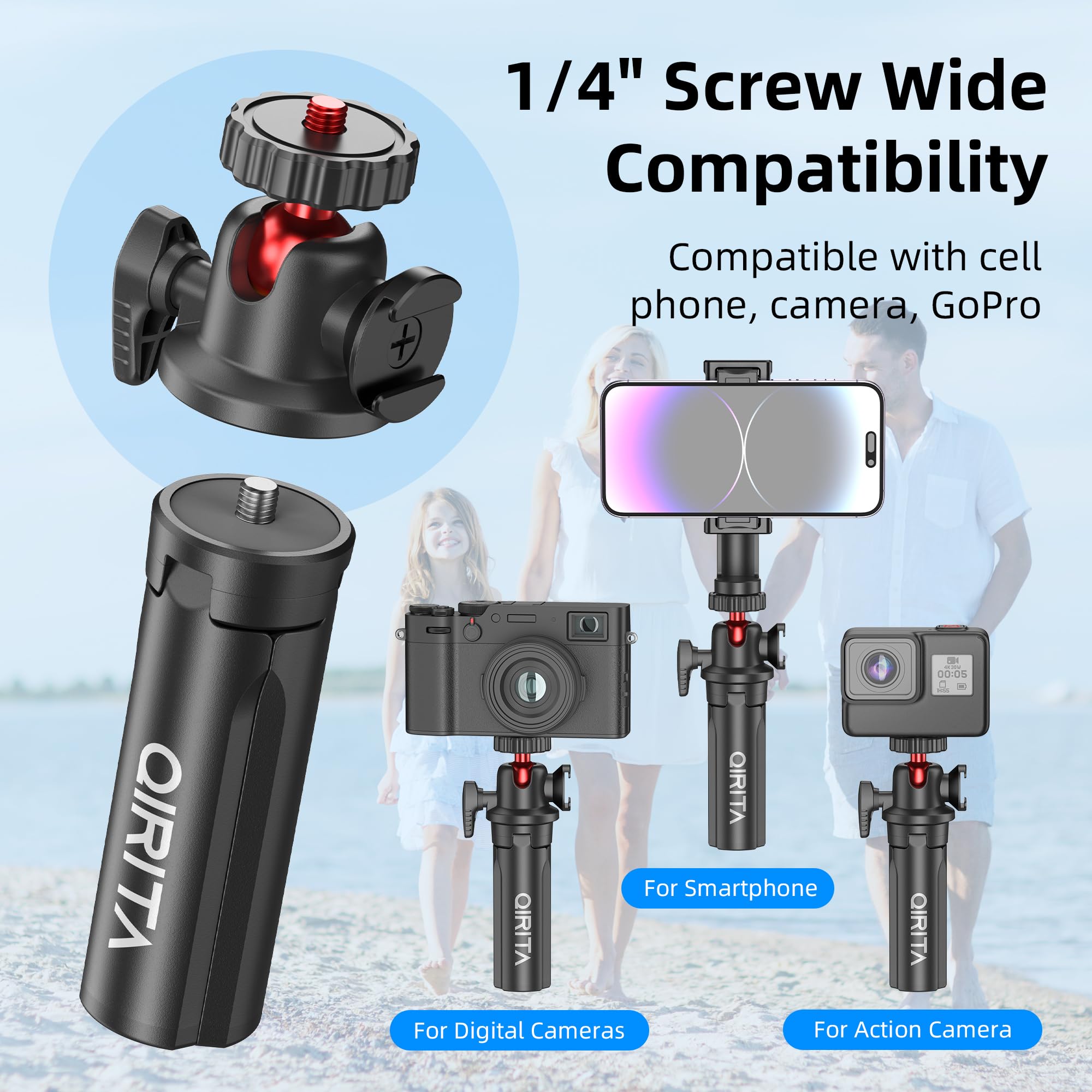 Mini Tripod & Desk Stand, 360 Rotatable Small Tripod Stand With Phone Holder & Cold Shoe, Selfie Stick Travel Tripod For Iphone/