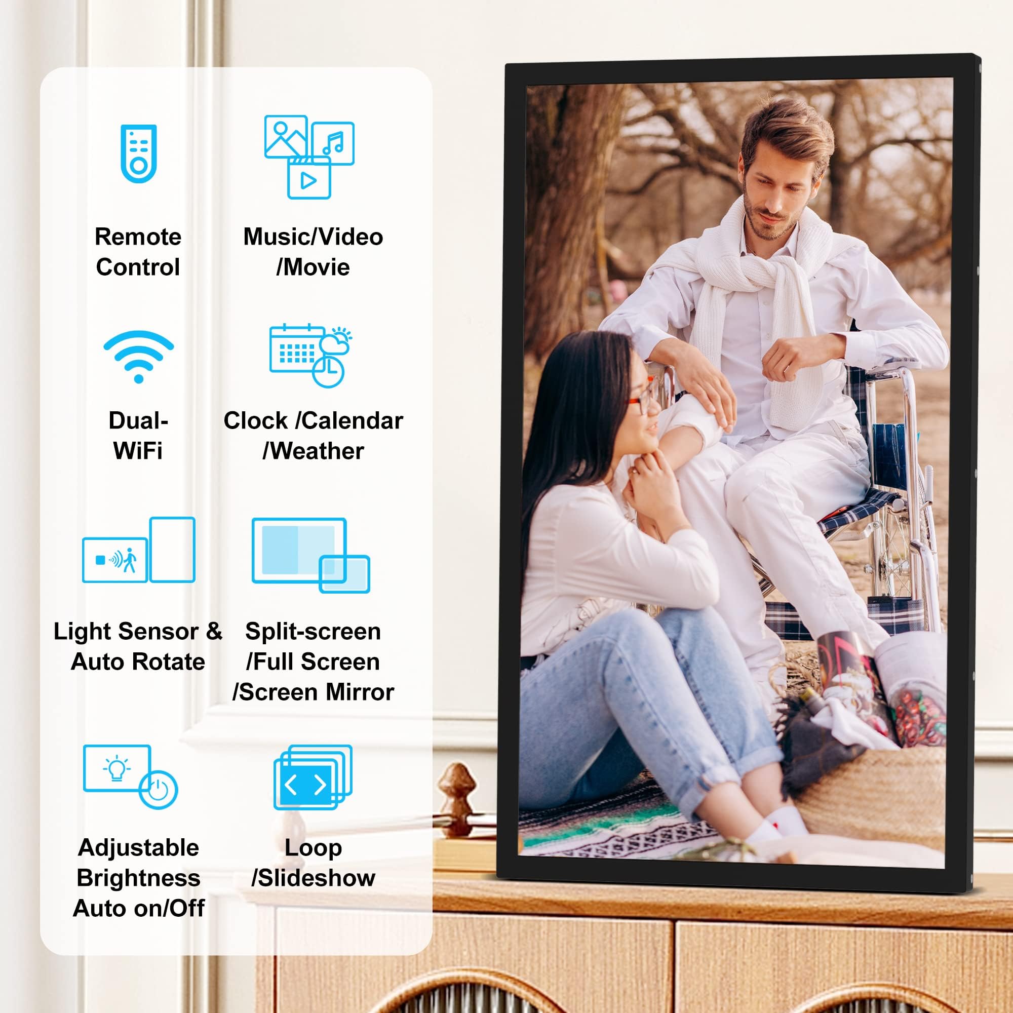 21.5'' Wifi Picture Frame Large Digital Photo Frame   32Gb, 1920X1080 Ips Fhd 1080P, Auto Rotate, Share Photo Video Via App Emai