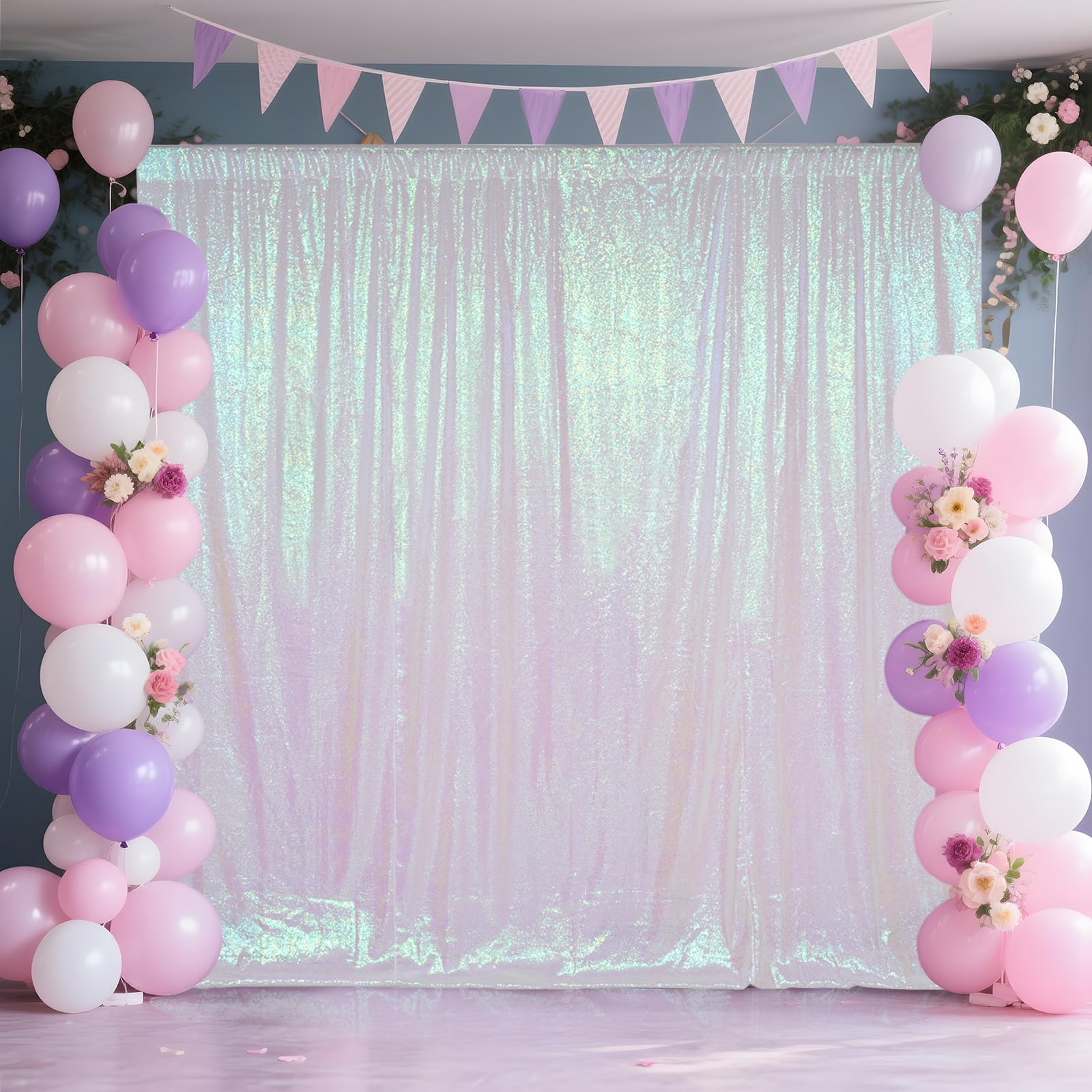 Squarepie Sequin Backdrop Curtain Not See Through Thick Glitter Background For Party 6Ft X 8Ft Iridescent