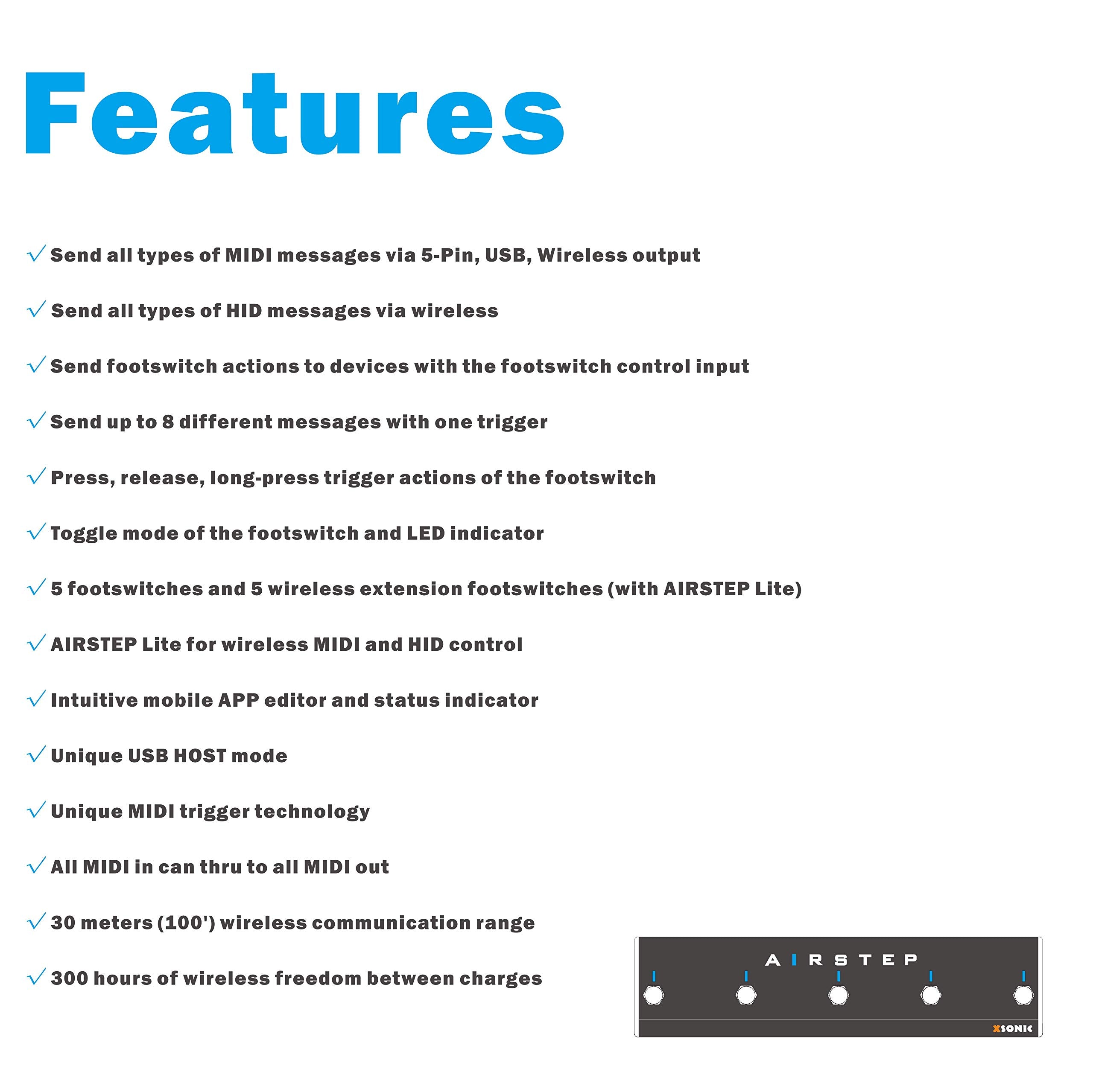 Xsonic Airstep Smart Multi Controller With Midi, Hid, 5 Footswitch, 2 Expression Pedal In, 300H Playtime, Support Hx Stomp, Quad