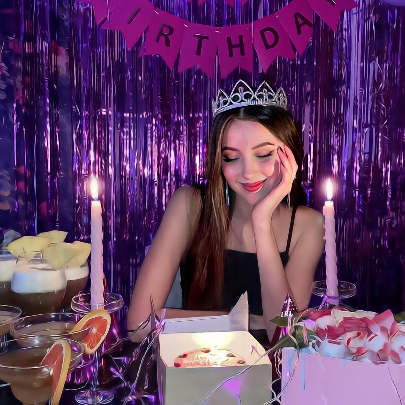 Canrevel 2 Pack 3.3X8.2 Feet Purple Foil Fringe Backdrop Curtains, Tinsel Streamers For Mermaid Birthday Party Decorations, Grad