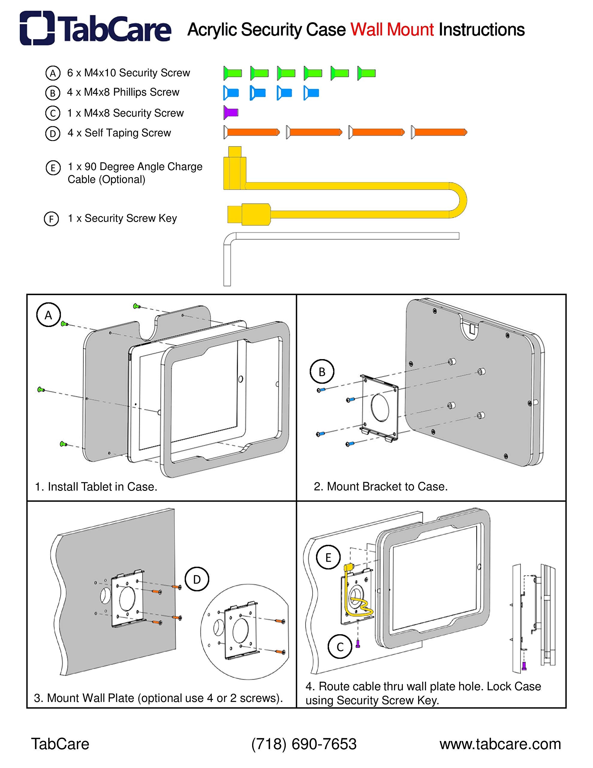 Tabcare Anti Theft Acrylic Vesa Enclosure For Galaxy Tab A7 Lite 8.7' Sm T220 Tablet With Free Wall Mount Kit & 90 Degree Angle Usb C Cable (Tab A7 Lite, White)
