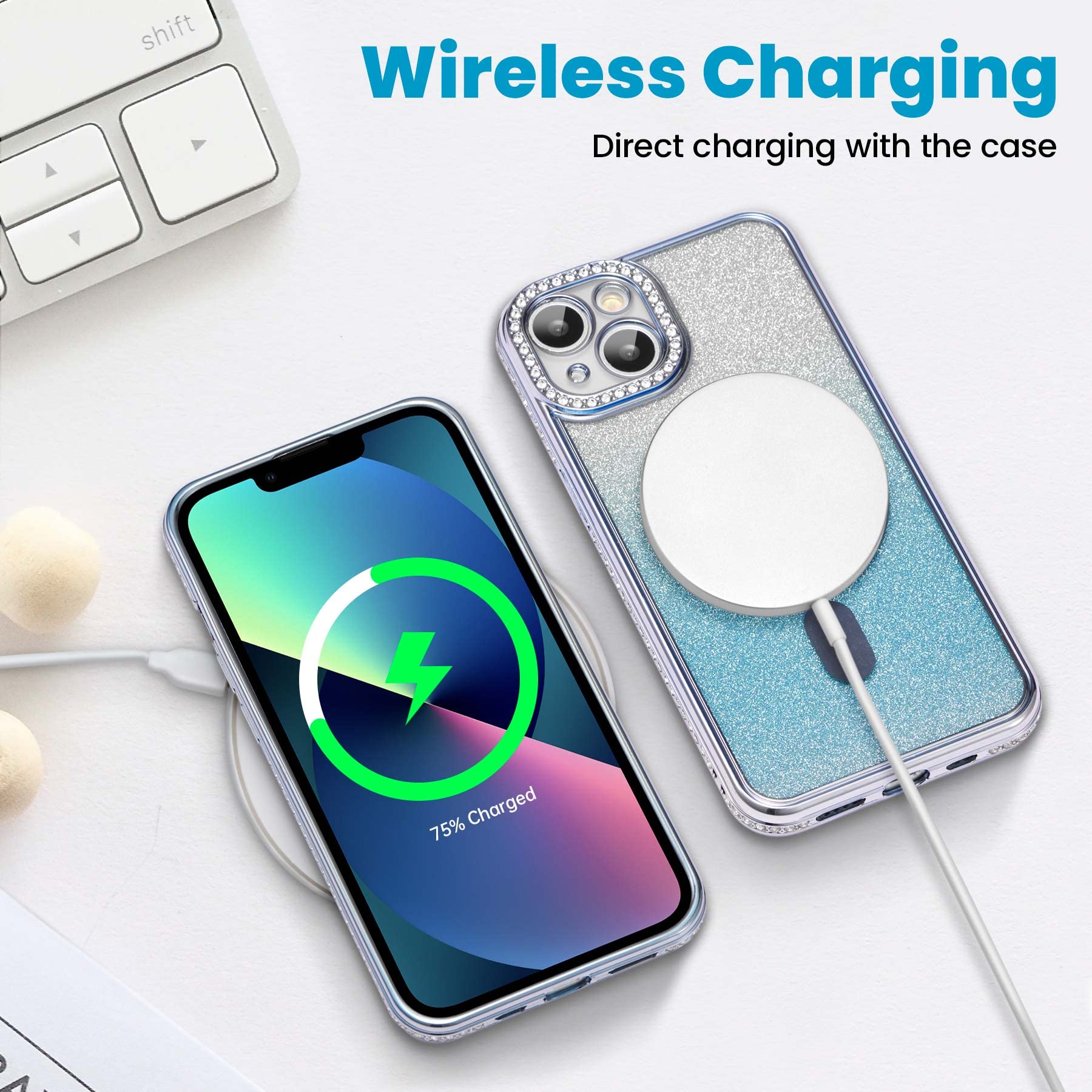 Zcdaye Case For Iphone 13 Pro Max With Diamond Decorated, Iphone 13 Pro Max Phone Case Compatible With Wirless Charging, Blue Ed