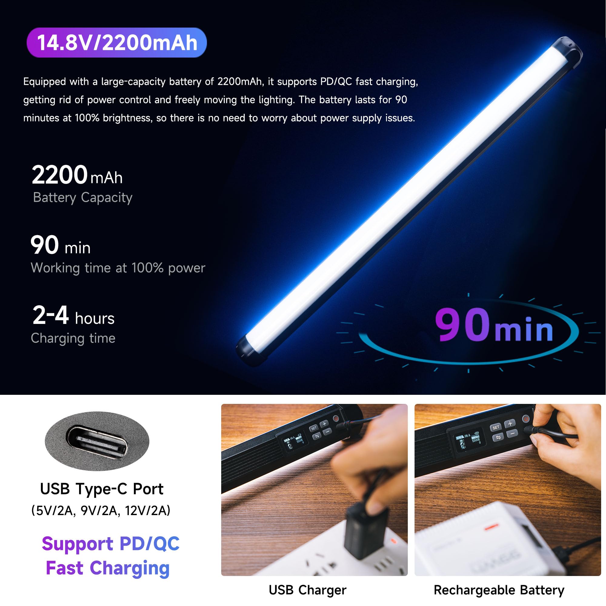 Viltrox K60 2 Pack Large Handheld Stick Light, 32Wh Rechargeable Battery 20W 1950Lm Rgb Led Video Light W Pd Fast Charging Cri 9