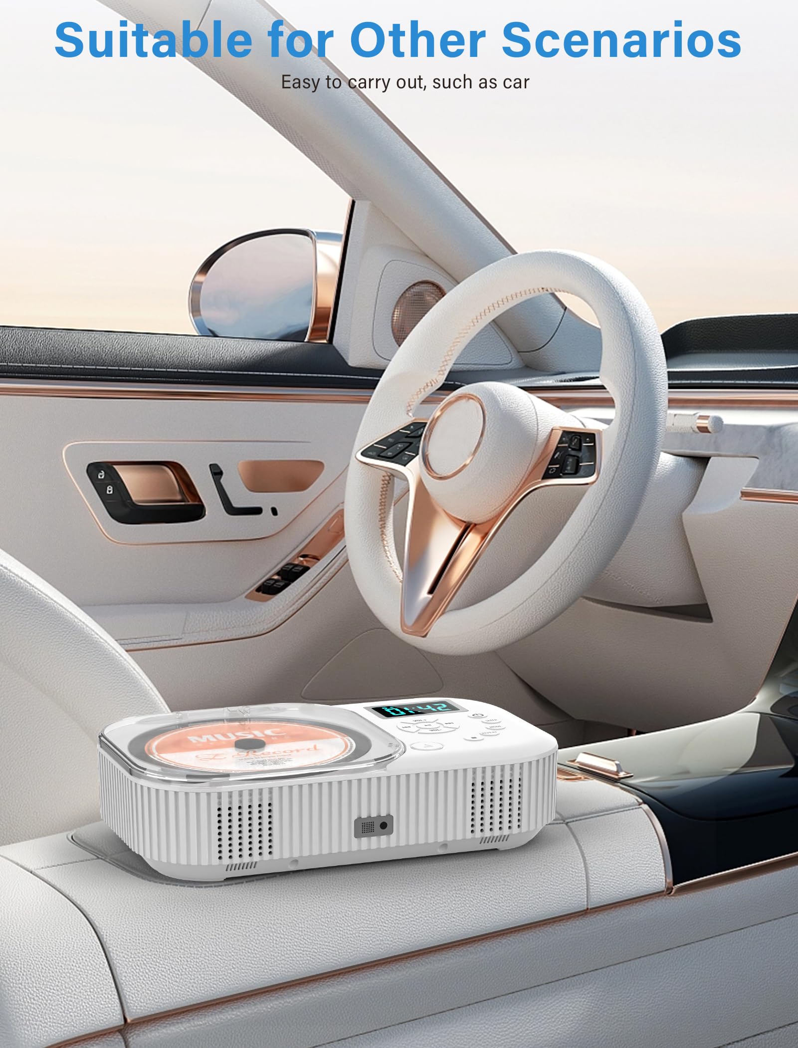 2000Mah Cd Player Portable With Bluetooth, Cd Boombox Portable For Home/Car With Remote Control, Dual Speaker,Rechargeable Cd Pl