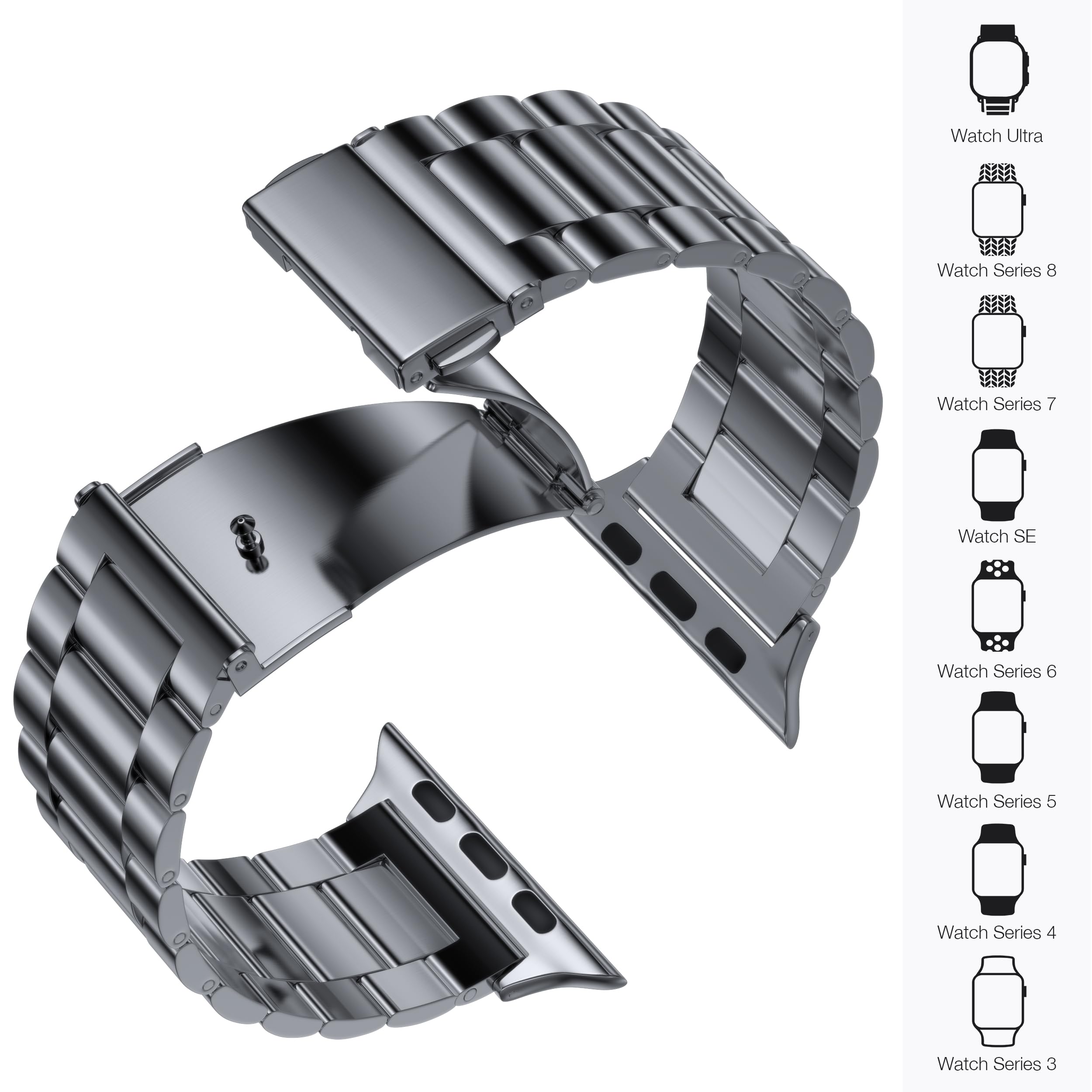 Epuly Metal Band Compatible With Apple Watch Band 49Mm 45Mm 44Mm 42Mm 41Mm 40Mm 38Mm Men & Women, Business Stainless Steel Strap