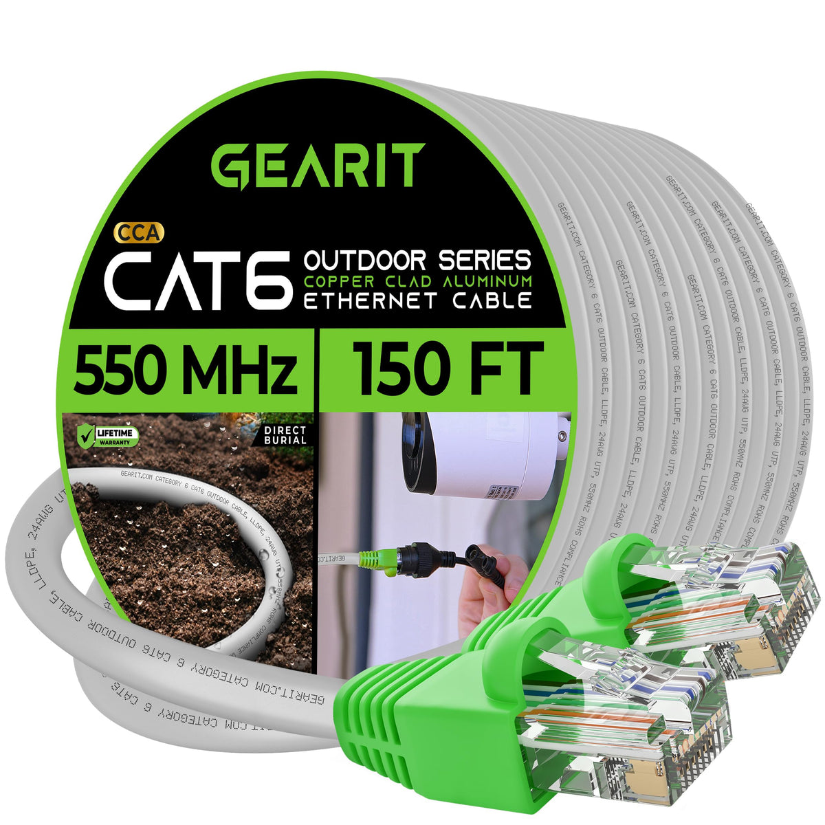 Gearit Cat6 Outdoor Ethernet Cable (30 Feet) Cca Copper Clad, Waterproof, Direct Burial, In Ground, Uv Jacket, Poe, Network, Int