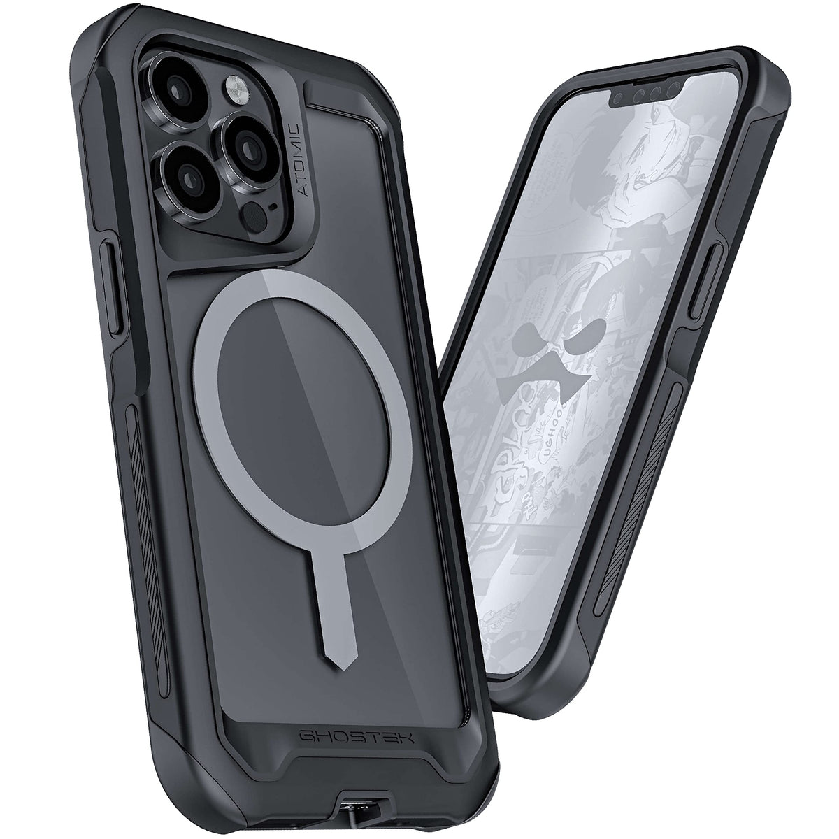 Ghostek Atomic Slim Iphone 13 Case Black With Magsafe Ring Magnet Crystal Clear Back Design Aluminum Metal Bumper Tough Shockpro