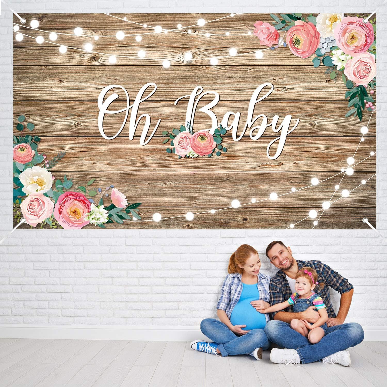Rustic Wood Baby Shower Backdrop Banner Oh Baby Floral Baby Shower Decorations Background For Girls And Boys Wood Floor Flower W
