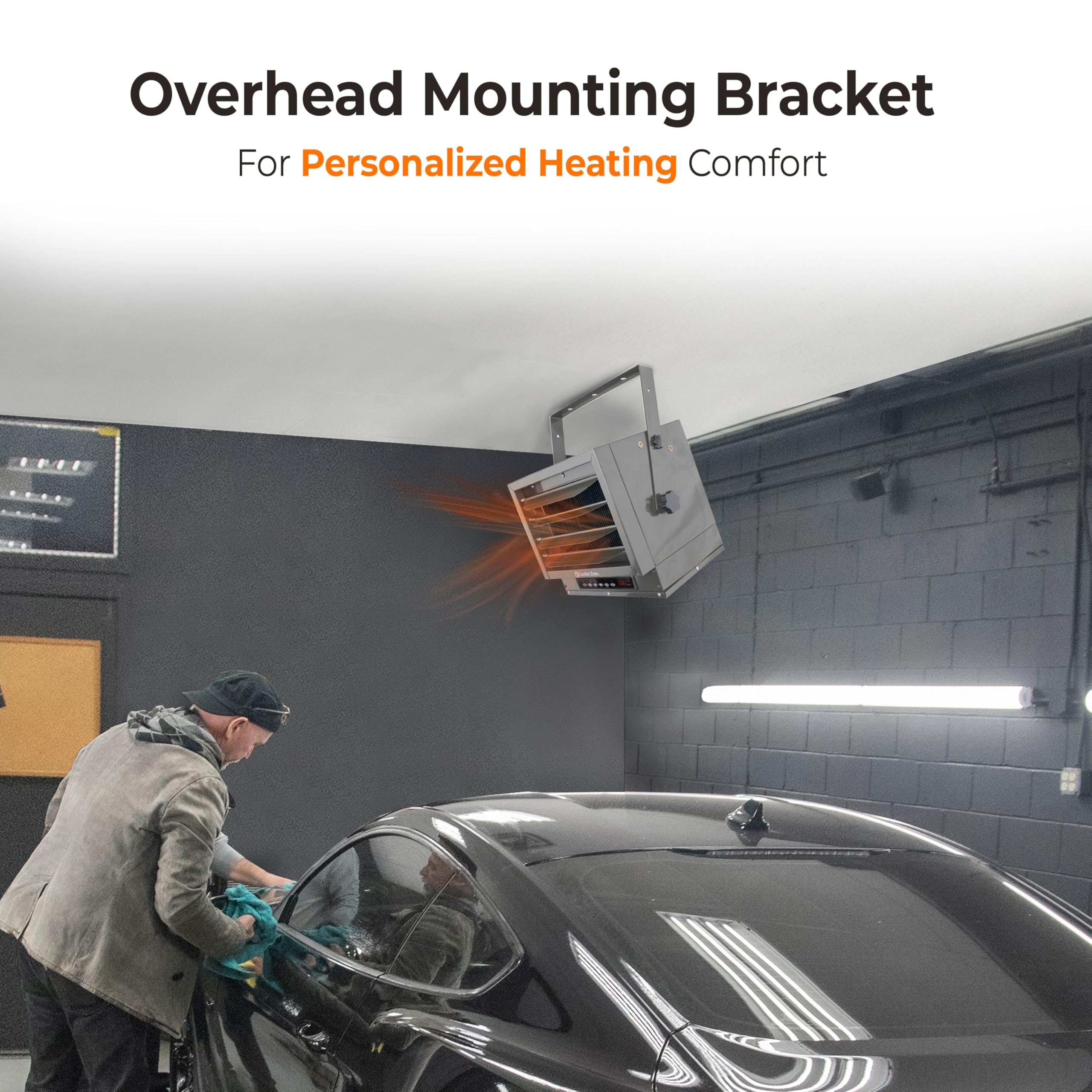 Comfort Zone Hard Wired Ceiling Mount Garage Space Heater With Remote, 7,500 Watt, 240 Volt, Fan Forced, Overheat Protection, Di