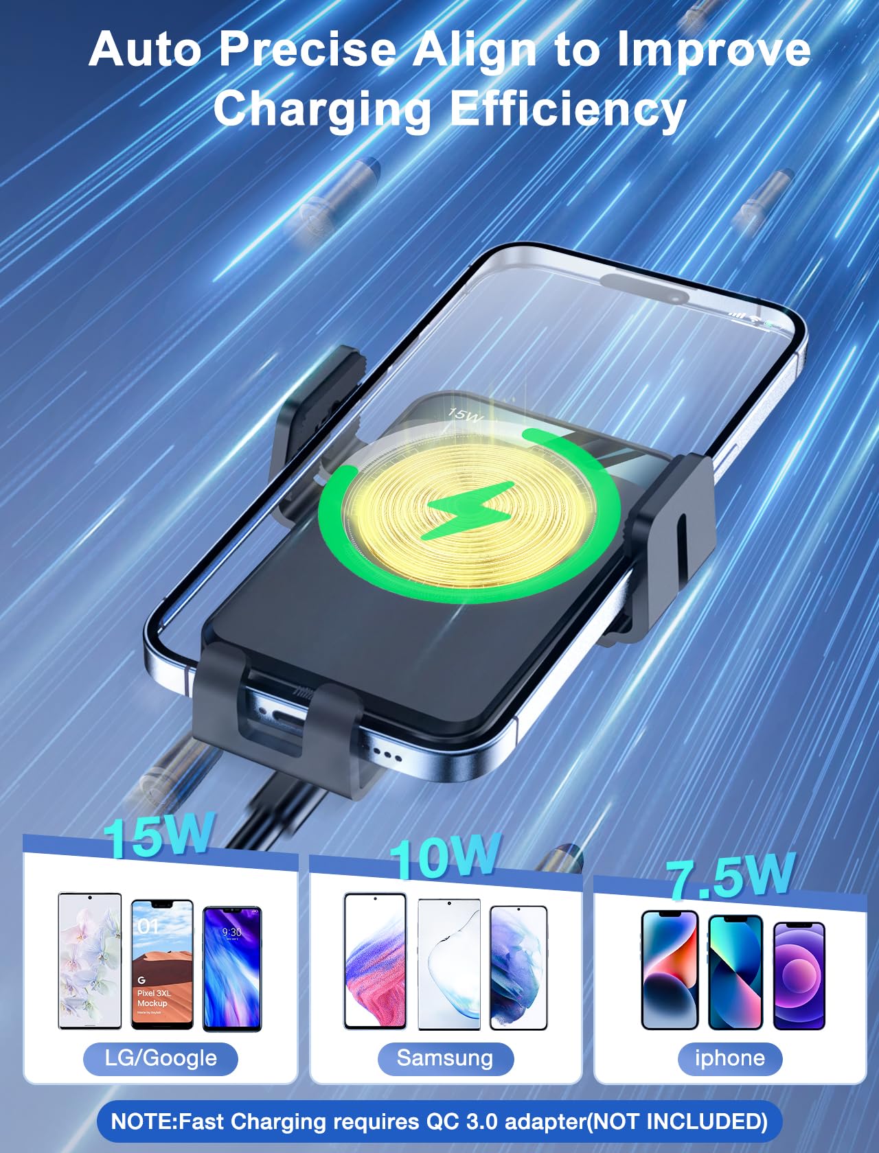 Mokpr Wireless Car Charger, Auto Clamping Car Mount 15W/10W/7.5W Fast Charging Cd Slot Air Vent Car Phone Mount Fit For Iphone 1