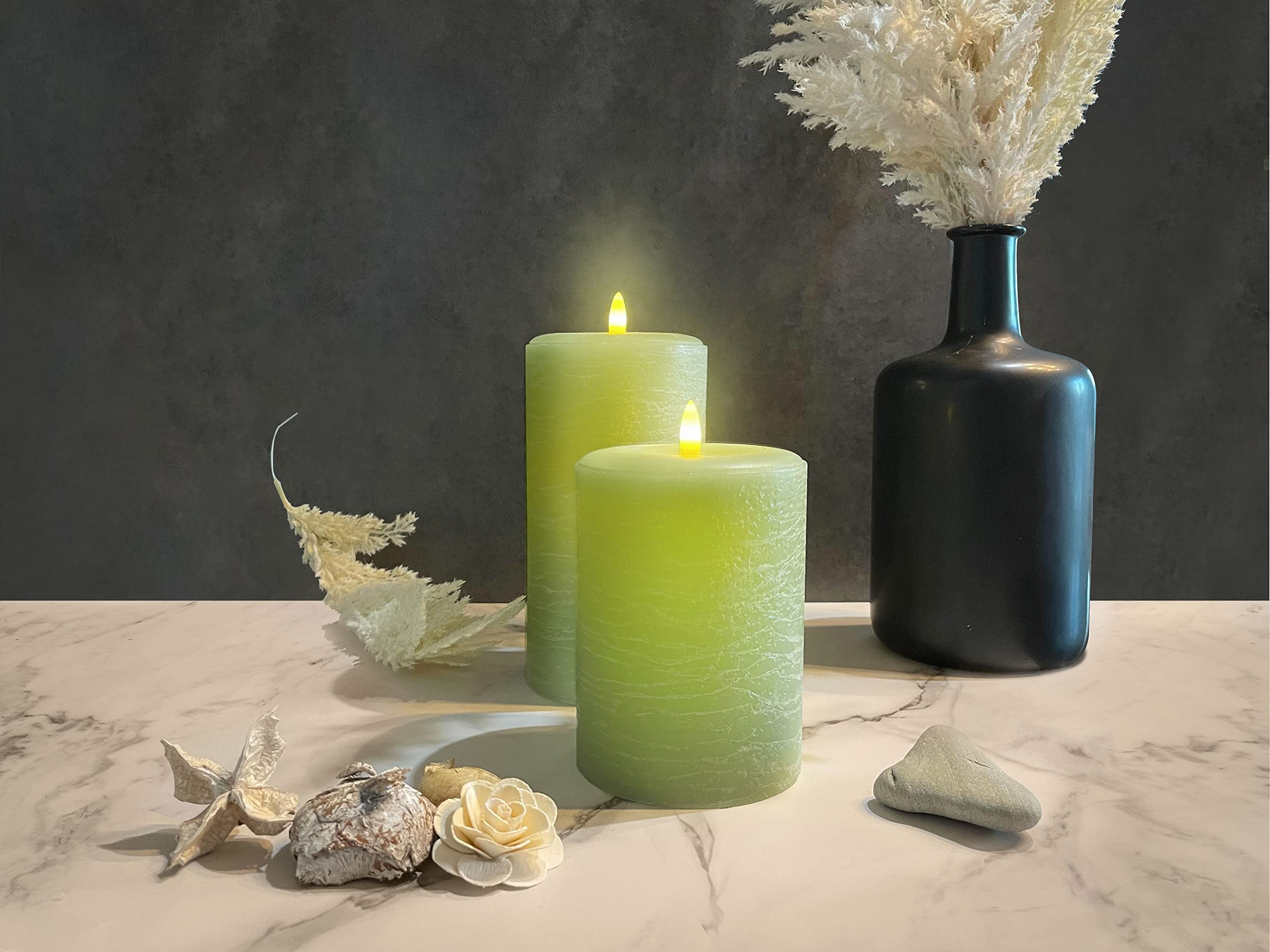 Lumipur Signature Natural Glow Flickering Flameless Led Wax Pillar Candle (3.5'' X 5'', Sage Green)