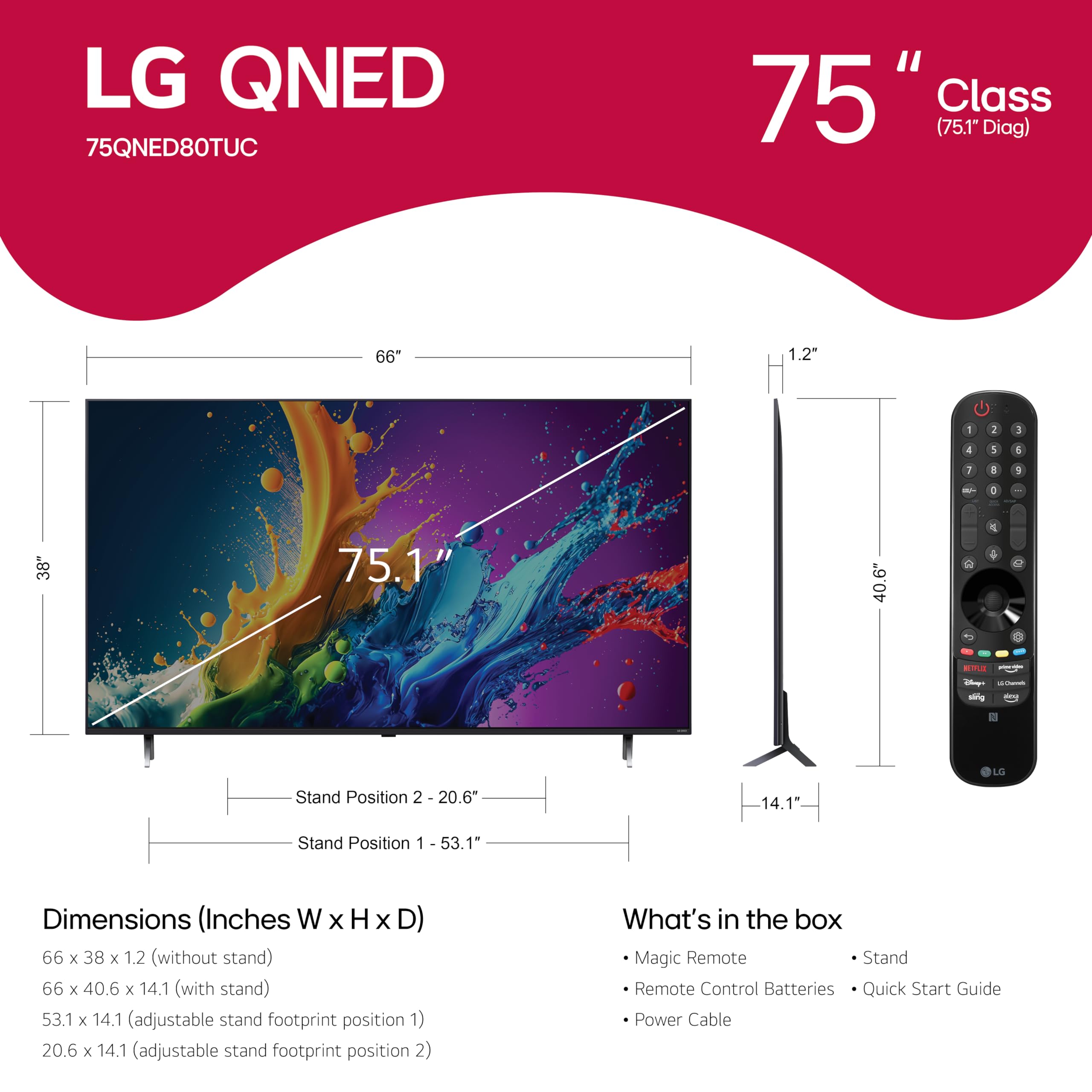Lg 75 Inch Class Qned80T Series Led Smart Tv 4K Processor Flat Screen With Magic Remote Ai Powered With Alexa Built In (75Qned80