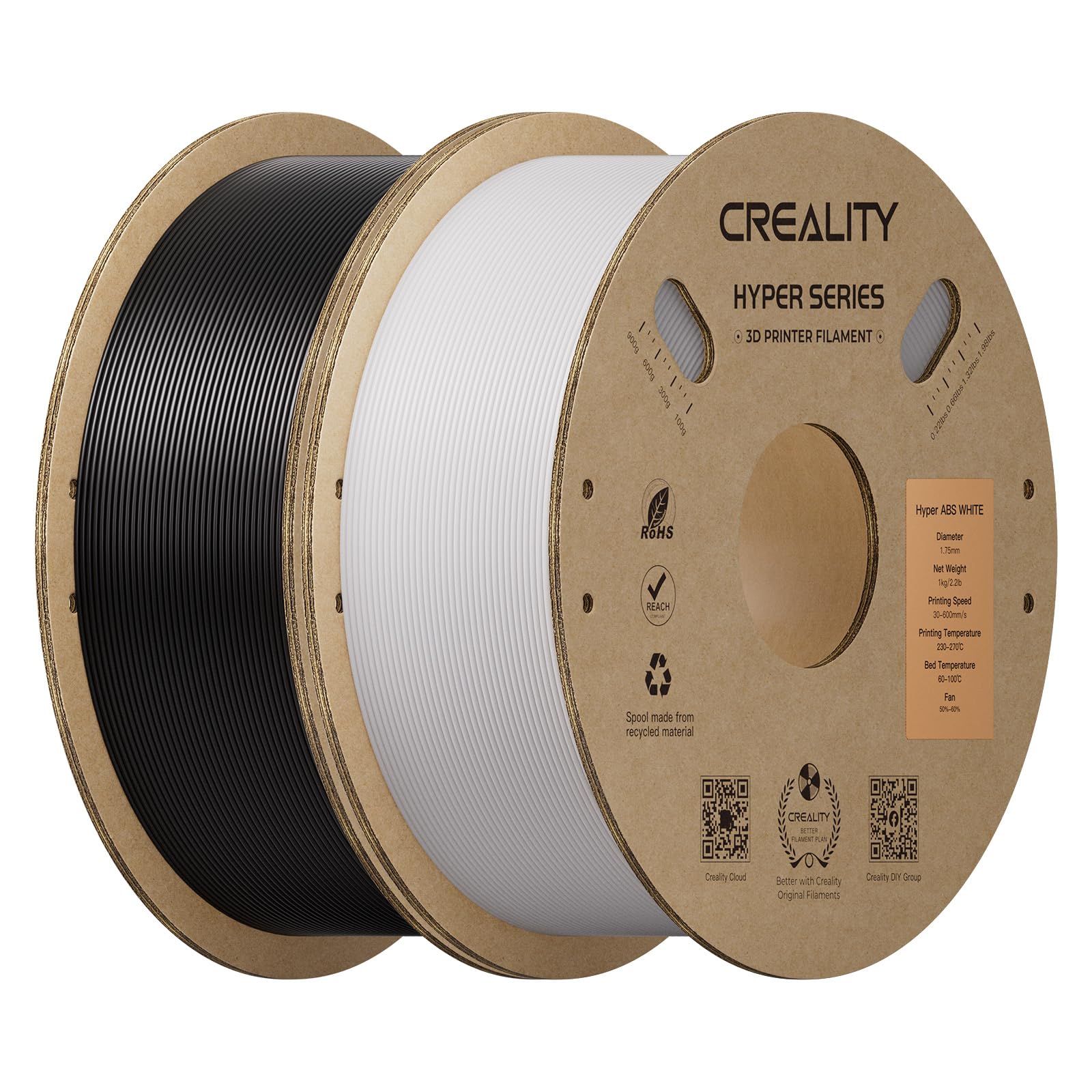 Creality ABS Filament Bundle 2KG Black&White, 3D Printer Filament ABS Designed for High Speed 350mm/s, High Impact Resistance, O