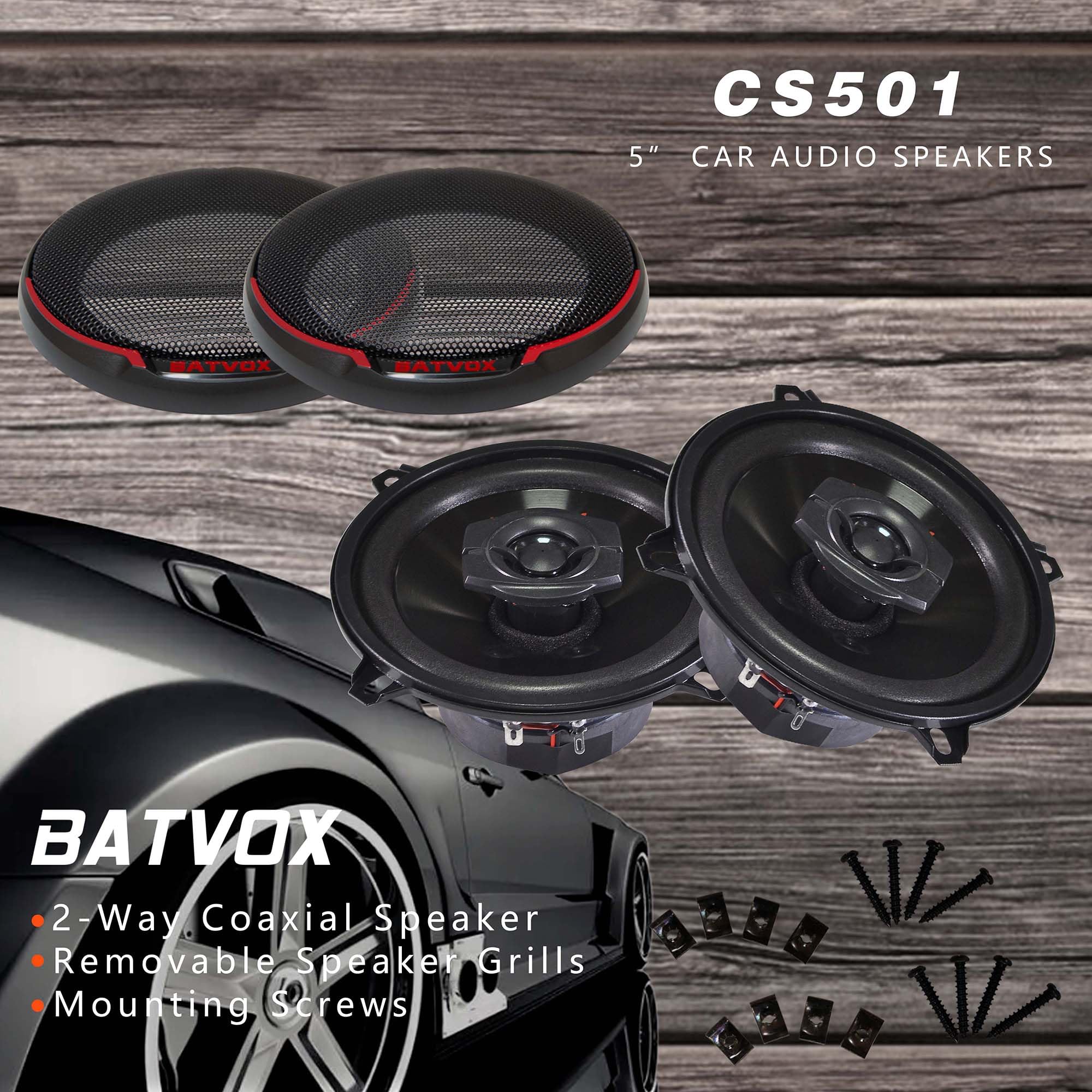 Batvox Cs501 200 Watts 5.25 Inch 2 Ways 4 Ohm Impedance And Piezo Tweeter For Premium Car Audio Coaxial Car Speakers, Car Stereo