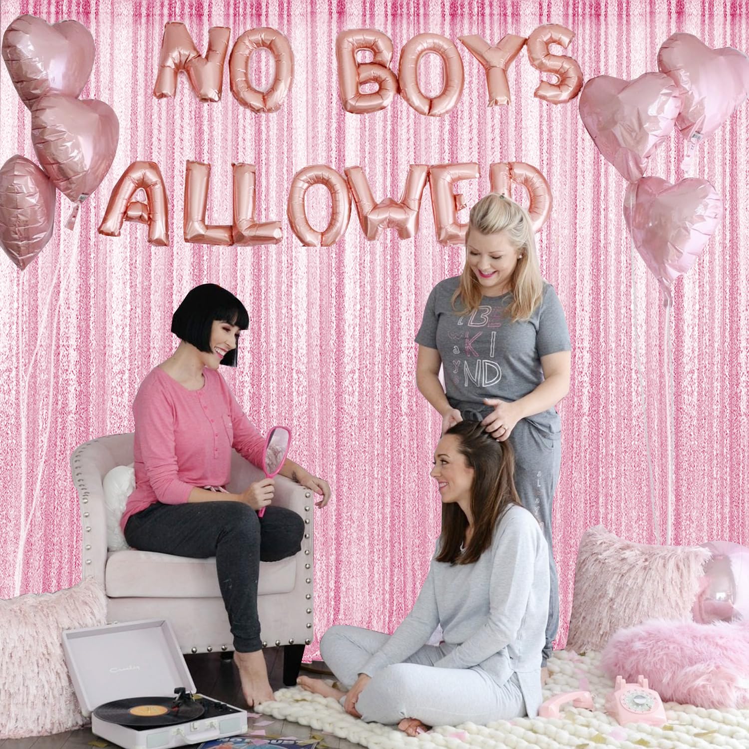 2  8Ft 4Pcs Pink Sequin Backdrop Curtains Panels, Photography Backdrop Glitter Curtains Fabric Background For Christmas Wedding