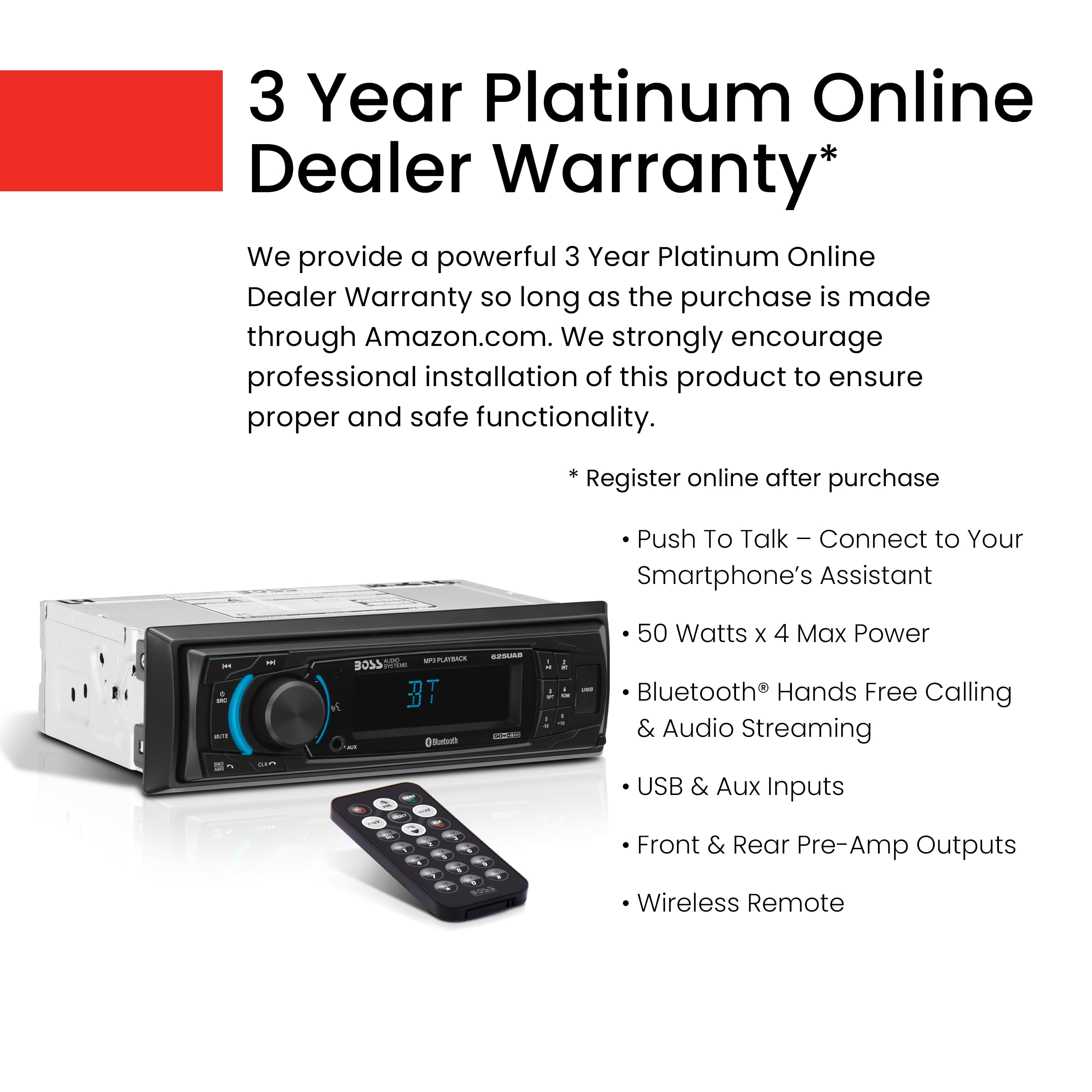 Boss Audio Systems 625Uab Car Stereo   Single Din, Bluetooth, No Cd Dvd Player, Am/Fm Radio Receiver, Wireless Remote Control, A