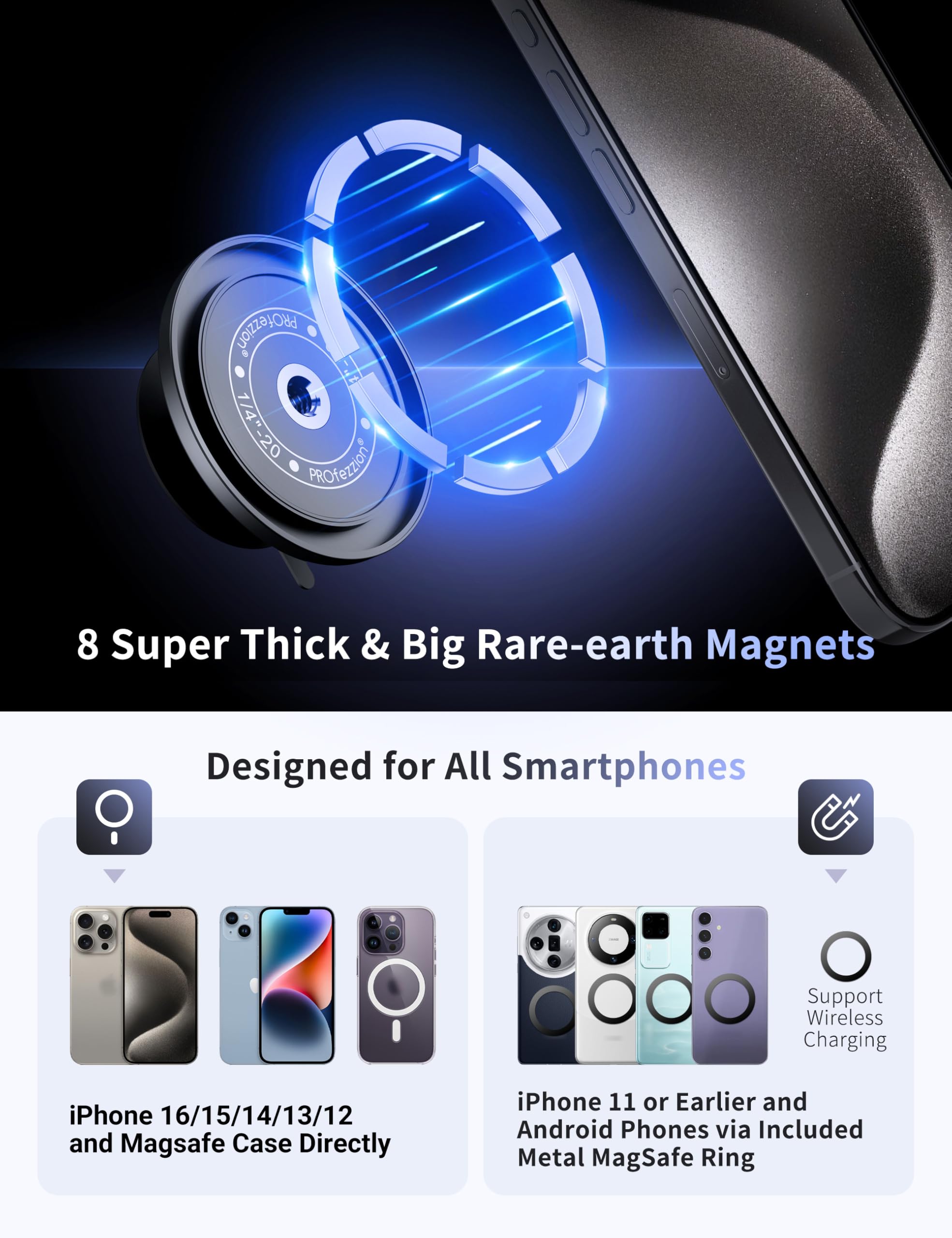 Profezzion Stylish Suction Cup Magnetic Phone Mount For Magsafe Case, Silicone Octo Cup Buddy Sticky Grip For Iphone & Android,