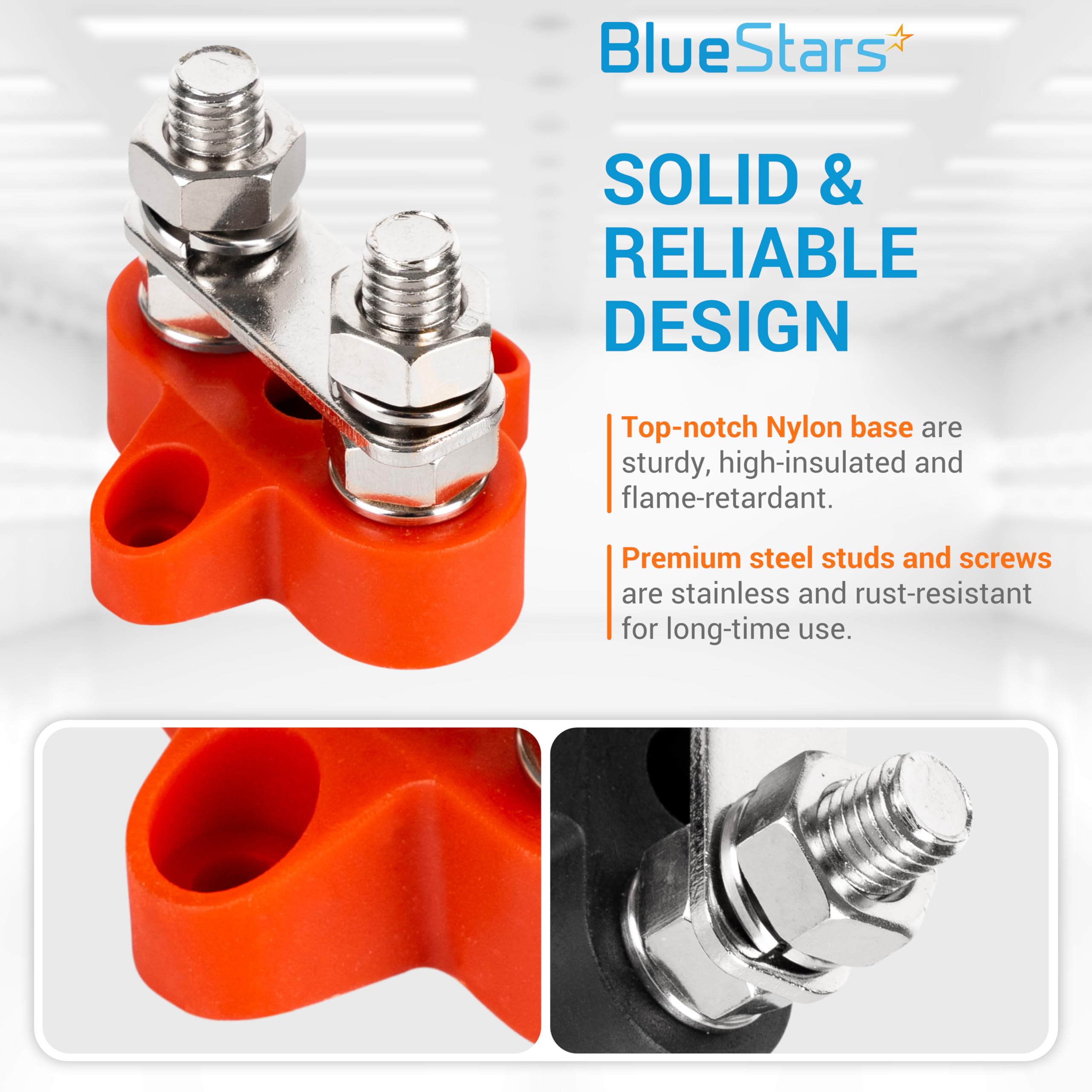 Bluestars 2 Packs 5/16'' (M8) Dual Bus Bar Max 48V Dc 250A   Power Distribution Block, Insulated Studs Battery Junction Terminal