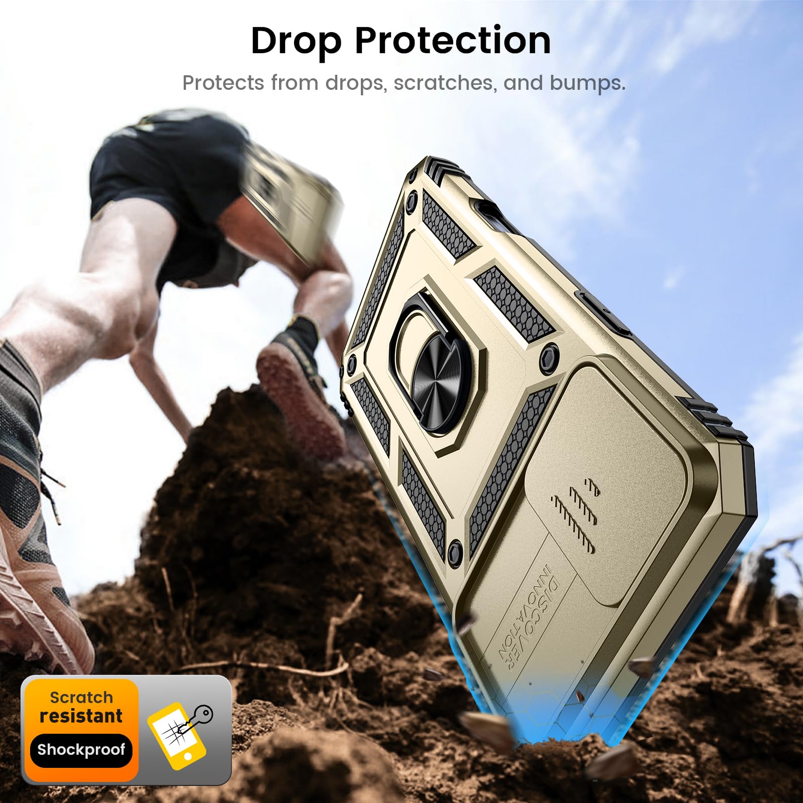 Goton Compatible For Iphone 16 Plus Case With Screen Protector   Slide Camera Cover Protective Phone Case With Ring Stand, Heavy